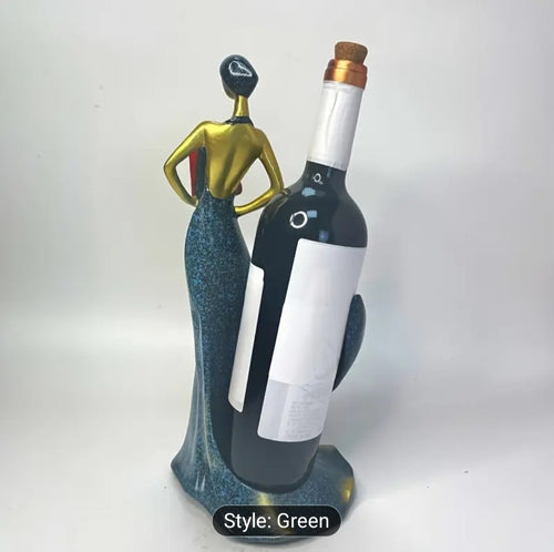 Elegant Lady Wine Bottle Holder – Luxury Decorative Figurine (Green)