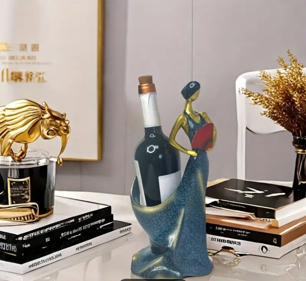 Elegant Lady Wine Bottle Holder – Luxury Decorative Figurine (Green)