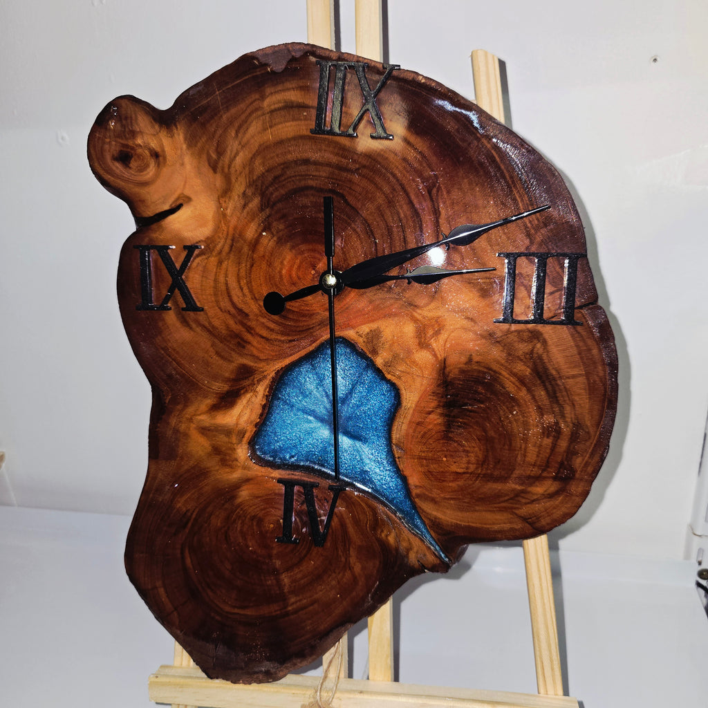 Handmade Wooden & Epoxy Resin Wall Clock – Natural Wood Design