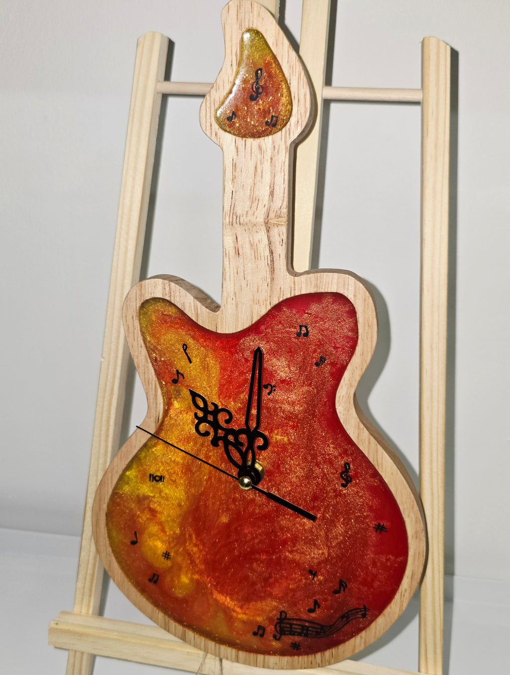 Handmade Wooden & Epoxy Resin Guitar Wall Clock