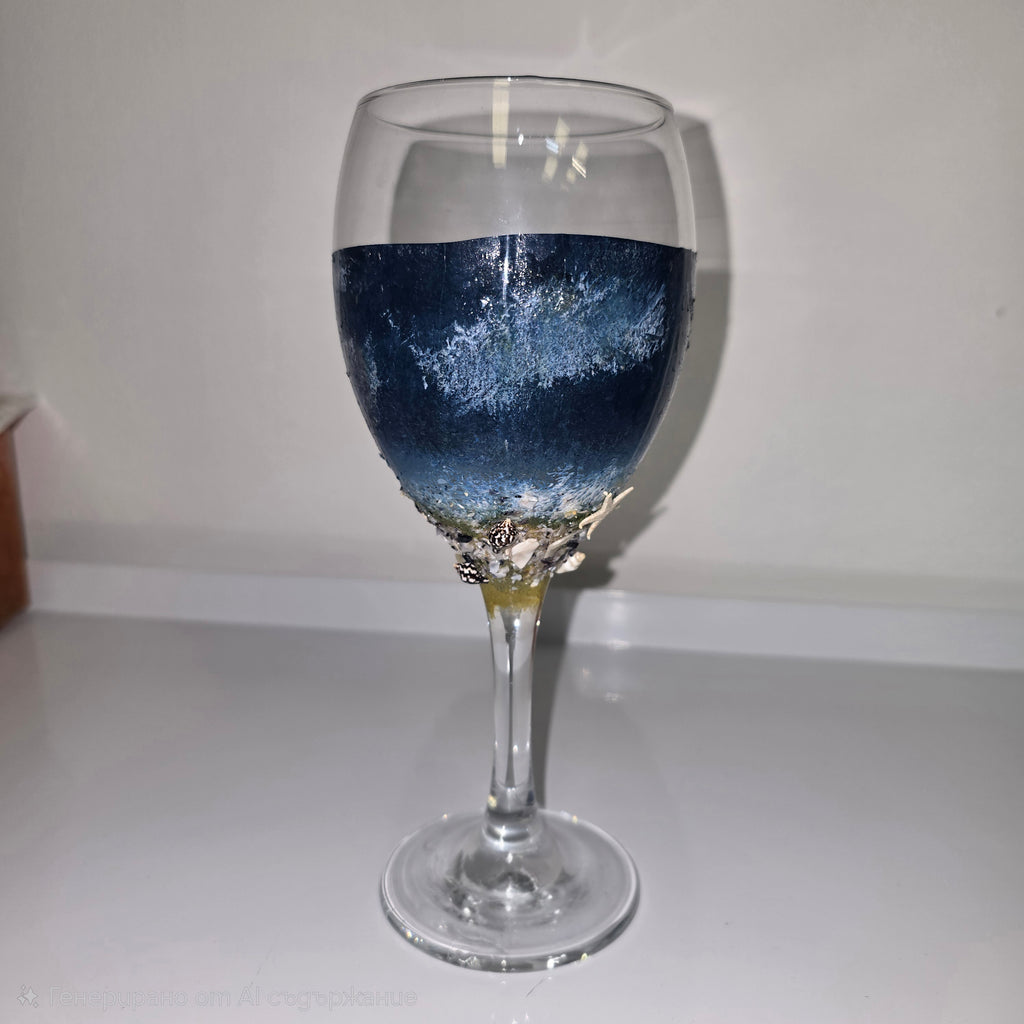 Handmade Wine Glass – Ocean Theme (Pink & Blue)