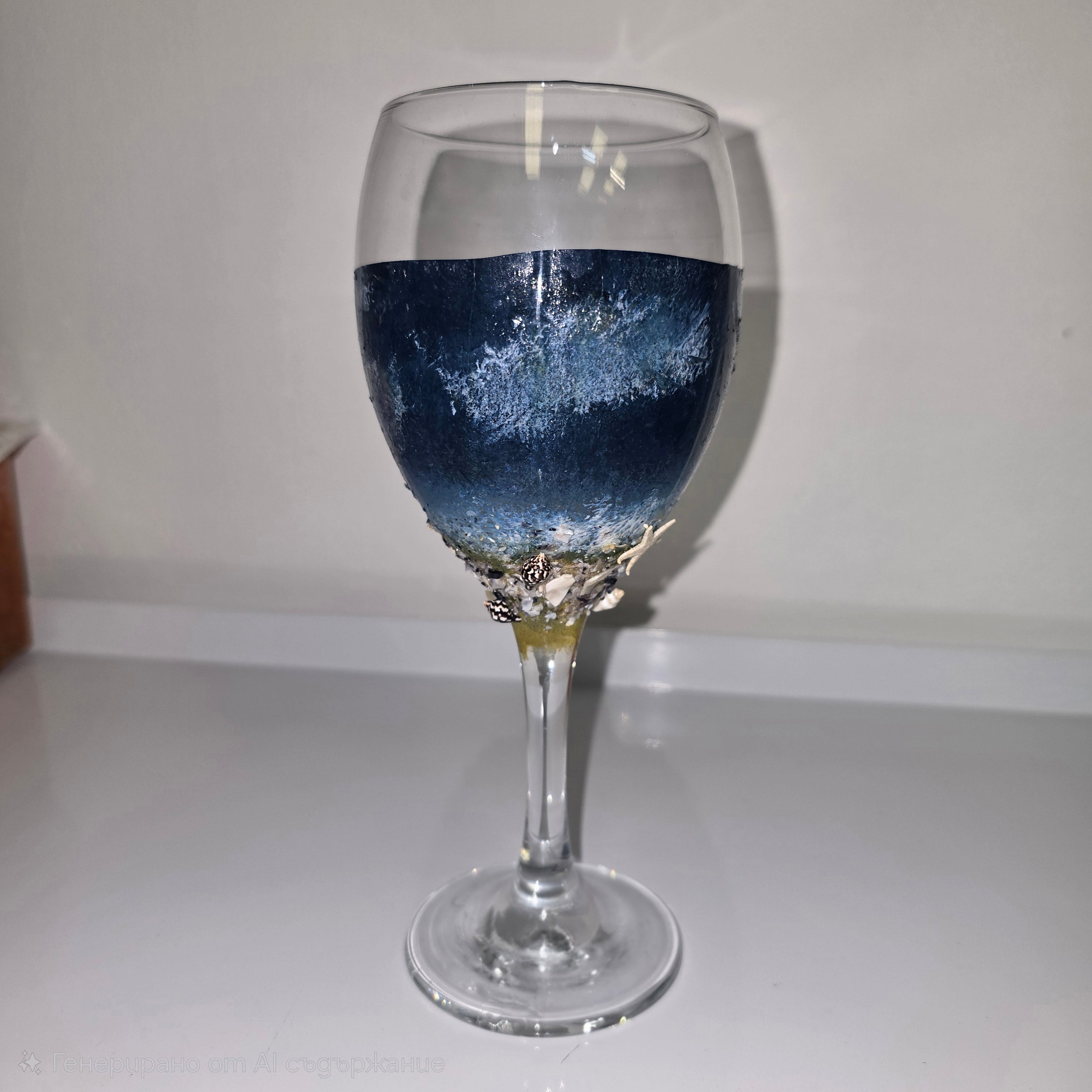 Handmade Wine Glass – Ocean Theme (Pink & Blue)