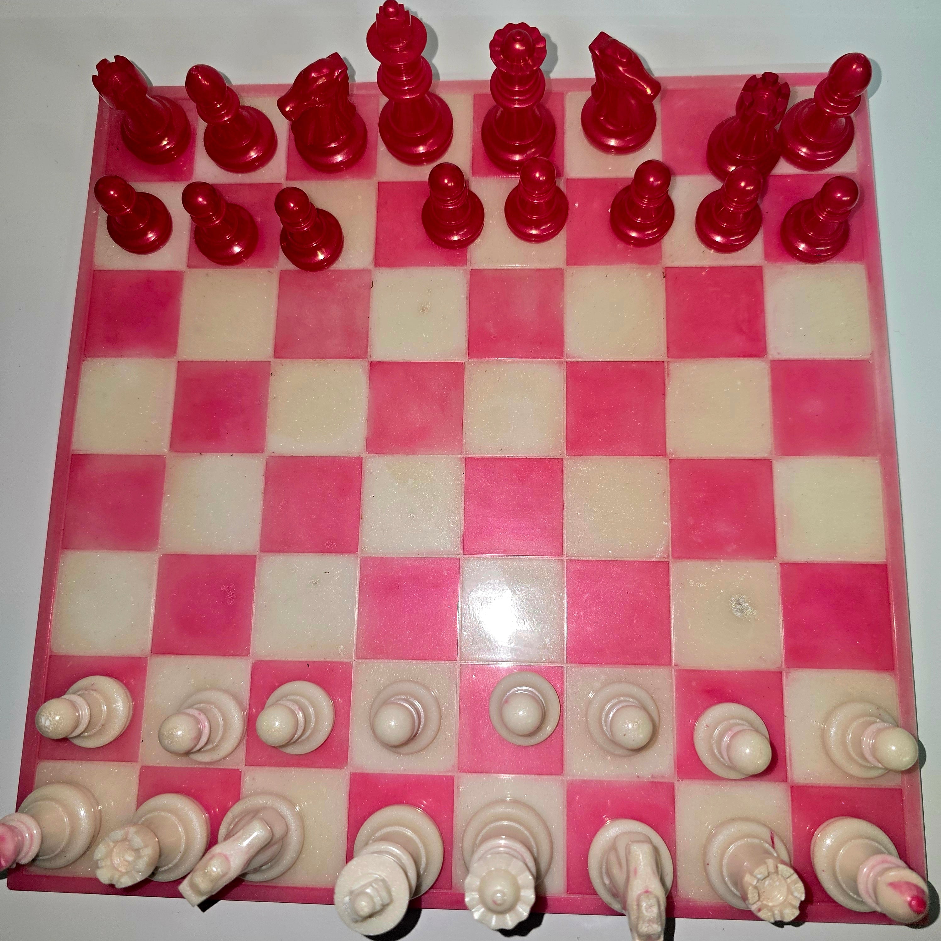 Handmade Resin Chess Set – Artisan Square Chess Board with Pieces (Assorted Colours)