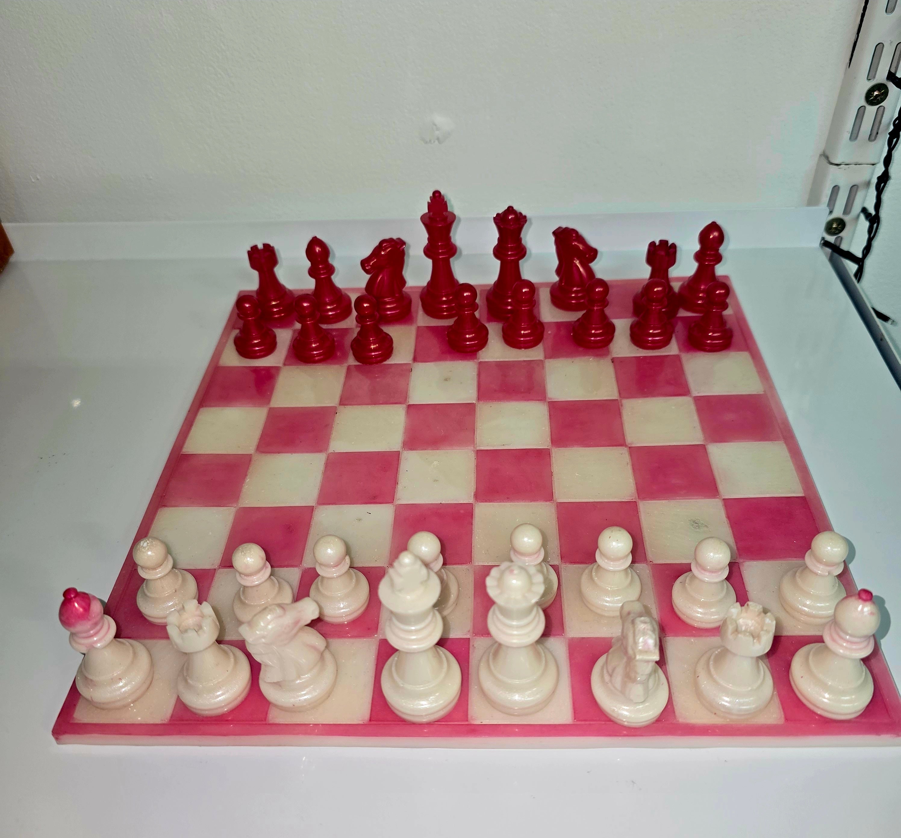 Handmade Resin Chess Set – Artisan Square Chess Board with Pieces (Assorted Colours)