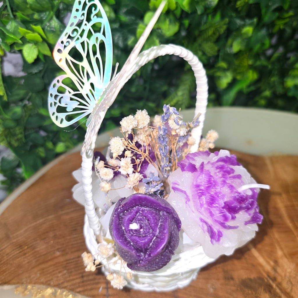 Decorative Flower Candle Basket with Butterfly – Mini Gift Candle