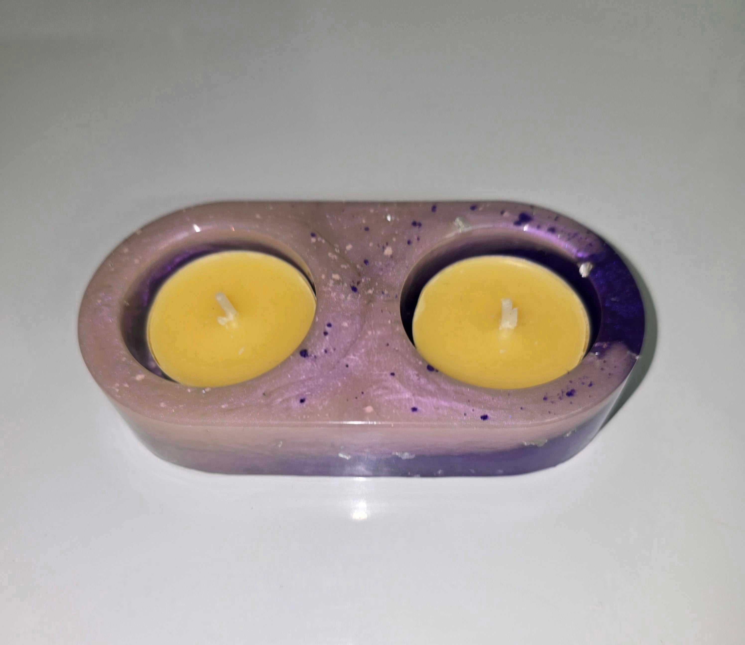 Handmade Double Resin Tealight Holder – Oval Decorative Candle Stand (12 x 6 cm)