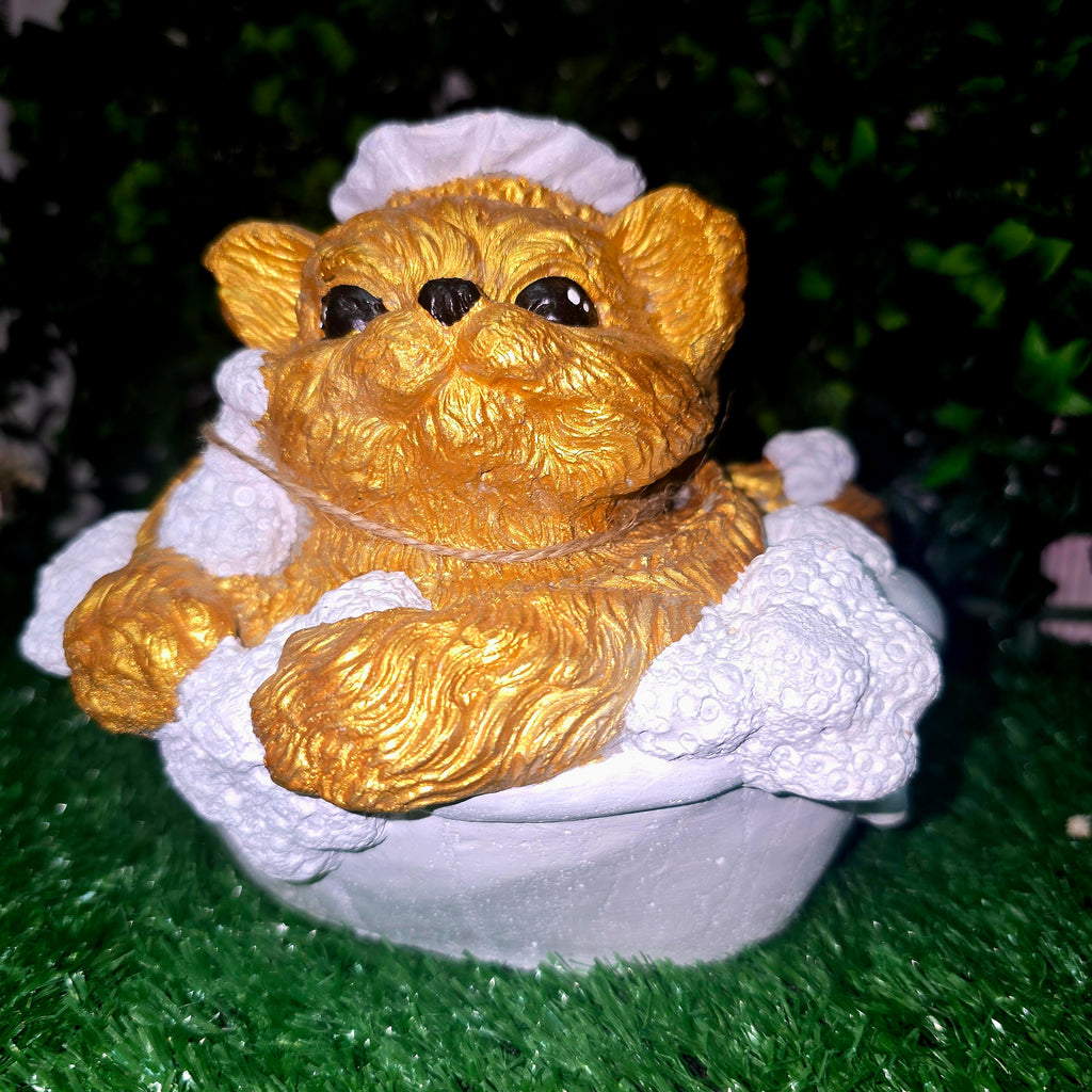 Cute Cat in Bathtub Sculpture – Handmade Cement Home & Garden Decor