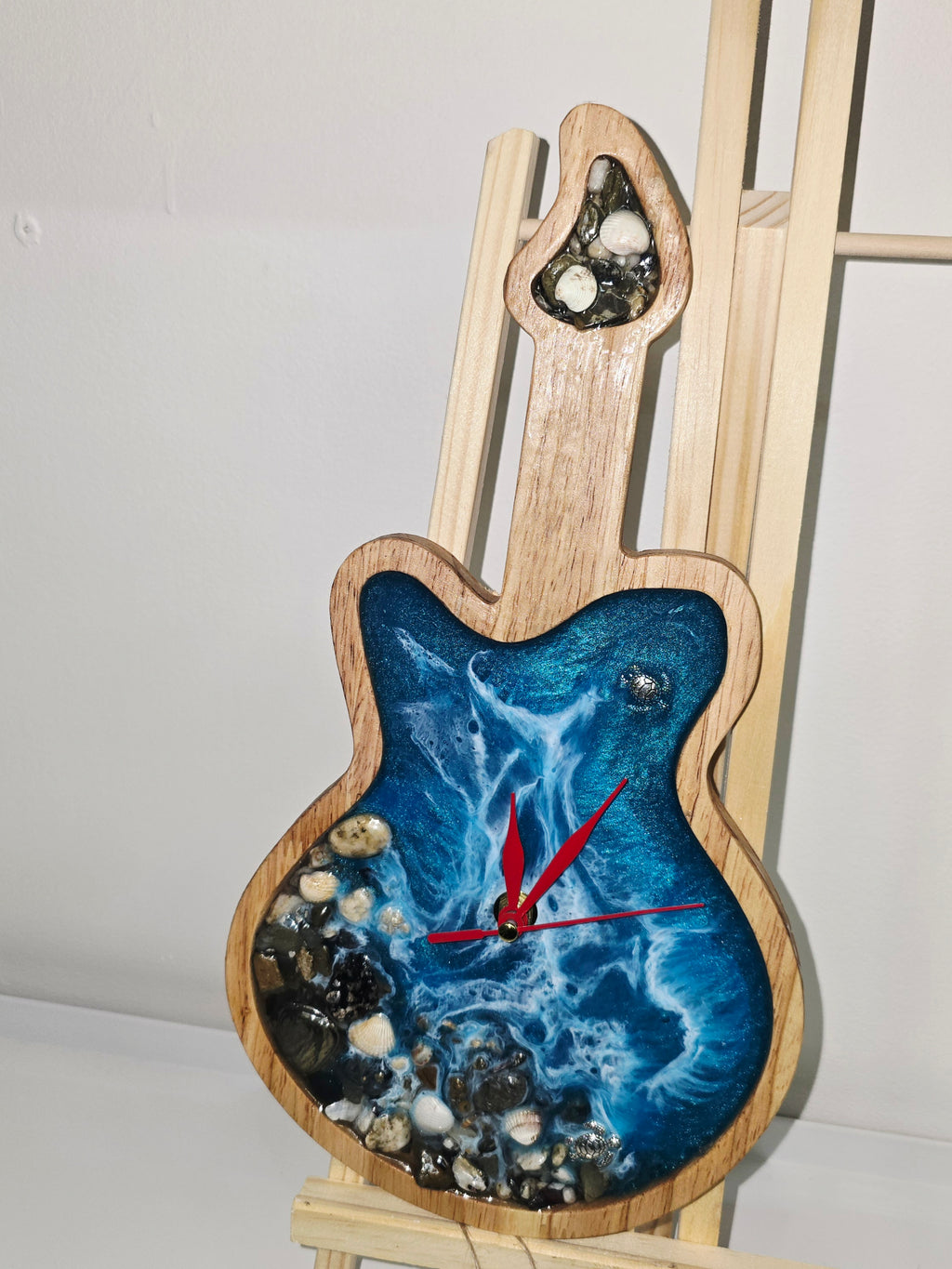 Handmade Wooden & Epoxy Resin Wall Clock – Ocean Theme