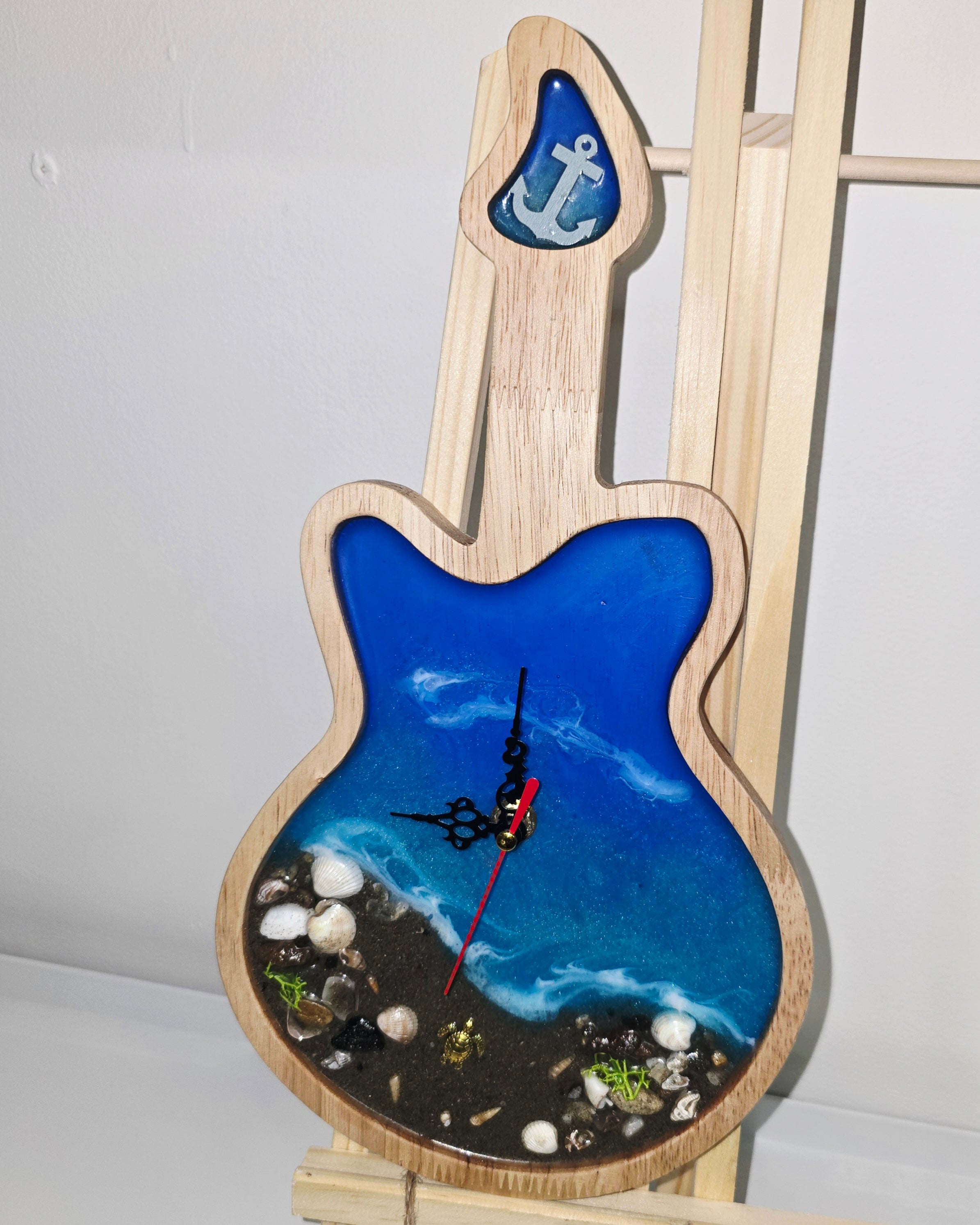 Handmade Wooden & Epoxy Resin Wall Clock – Ocean Theme