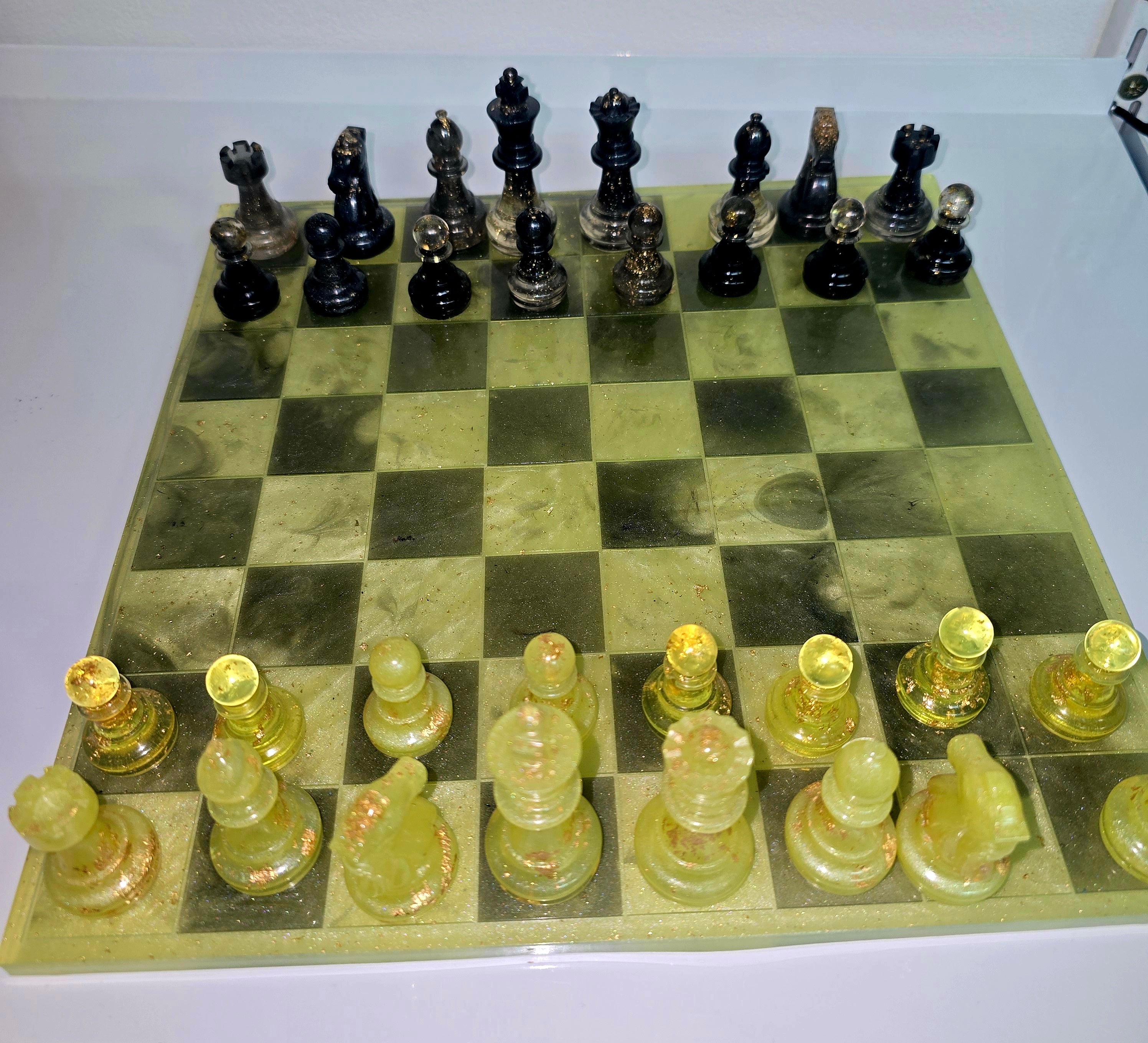 Handmade Resin Chess Set – Artisan Square Chess Board with Pieces (Assorted Colours)