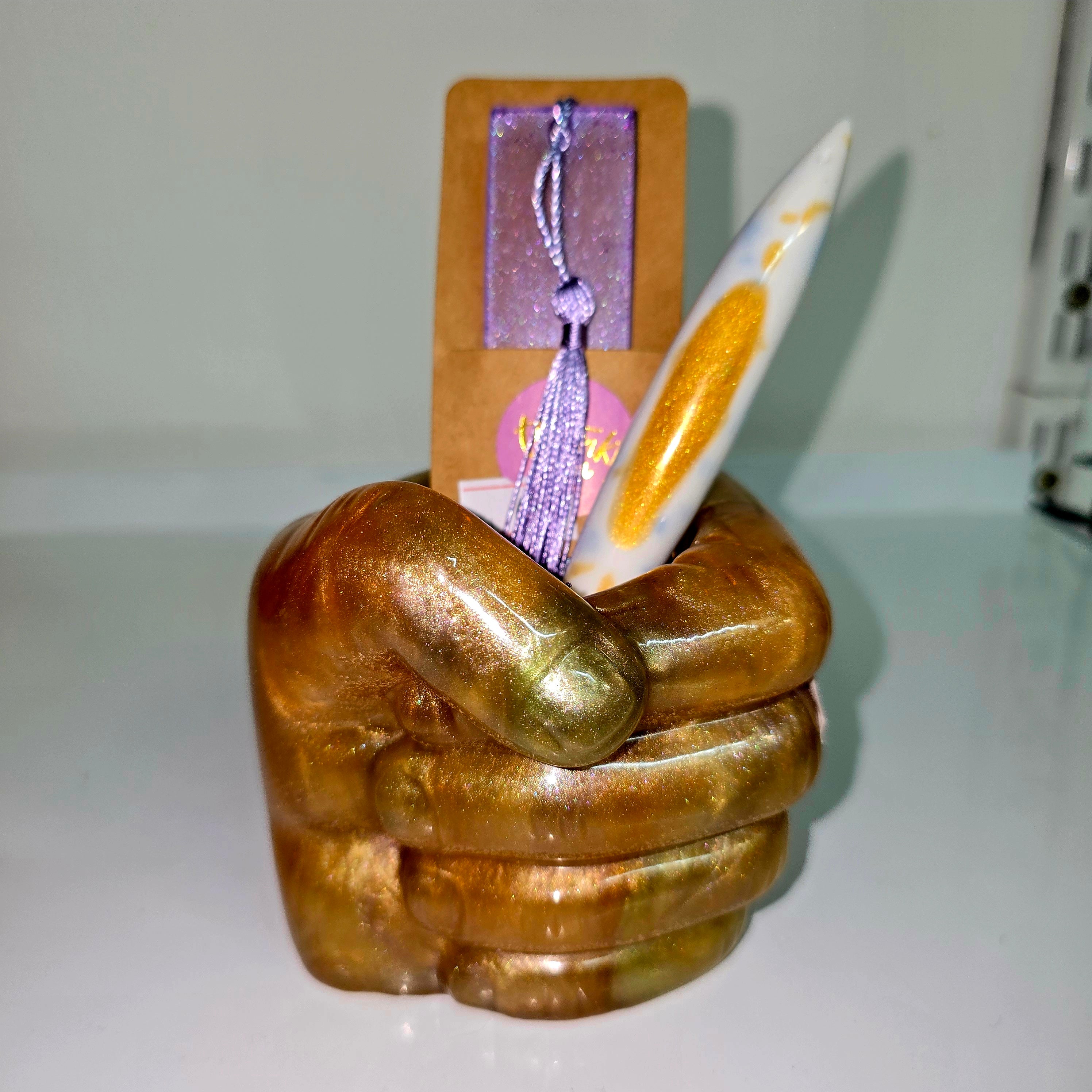 Hand-Shaped Resin Pen Holder – Handmade Desk Organizer