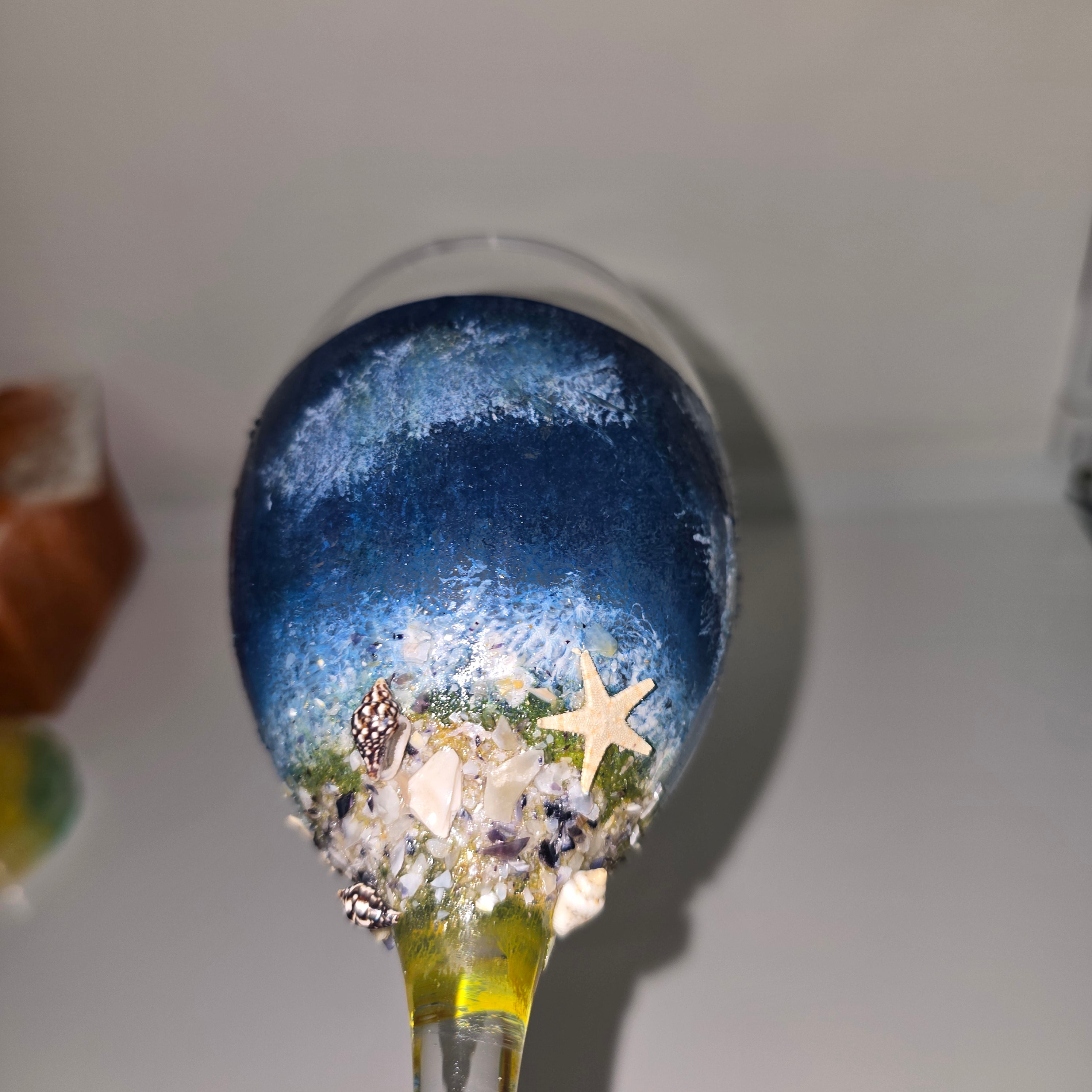 Handmade Wine Glass – Ocean Theme (Pink & Blue)