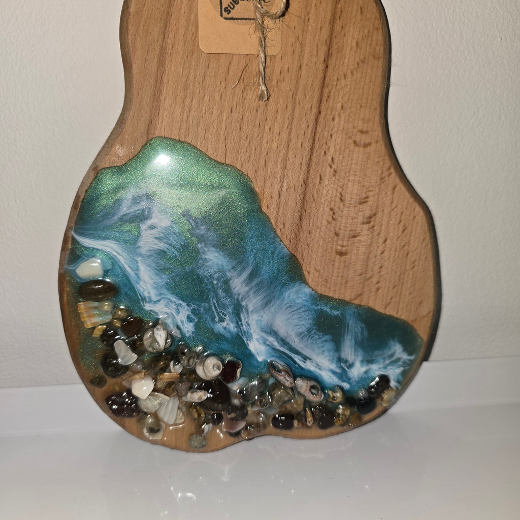 🌊 Handmade Wooden Serving Board with Resin Art – Ocean Style Design (29 × 16 cm)
