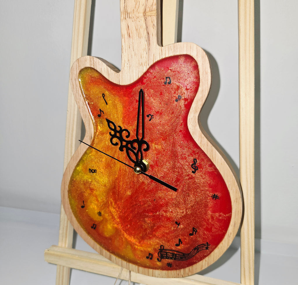 Handmade Wooden & Epoxy Resin Guitar Wall Clock