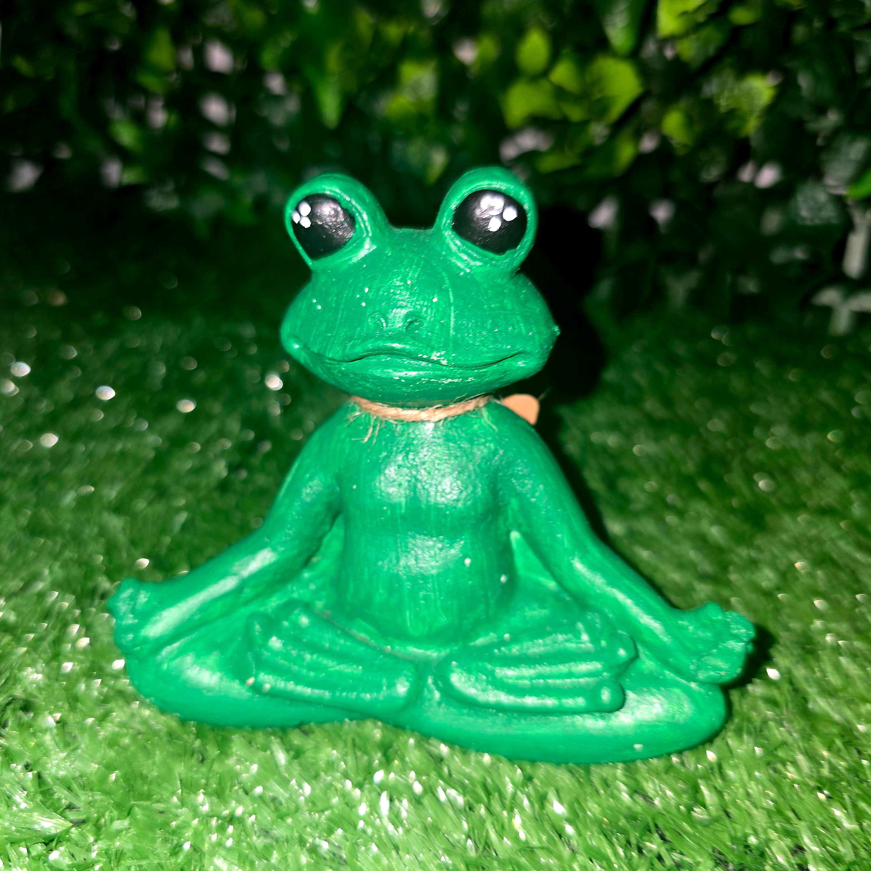 Meditating Frog Figurine – Handmade Cement Zen Garden Decor