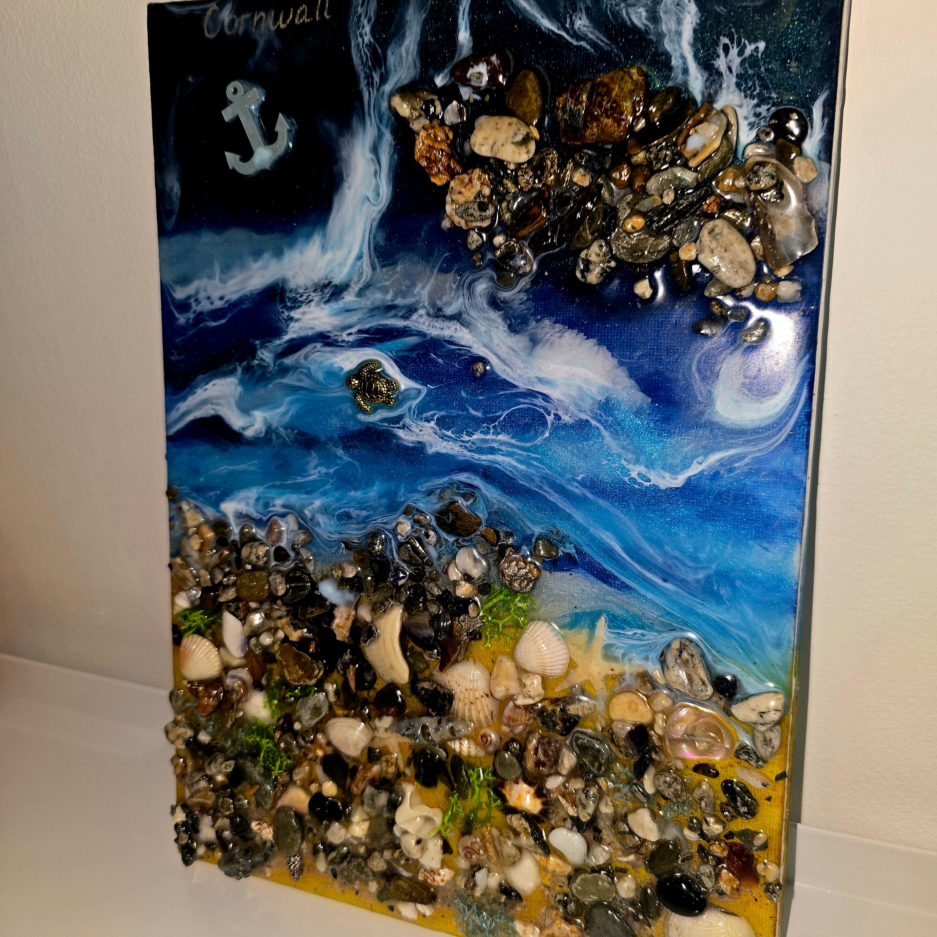 “Cornwall Shore” – Handmade Epoxy Resin Seascape Art
