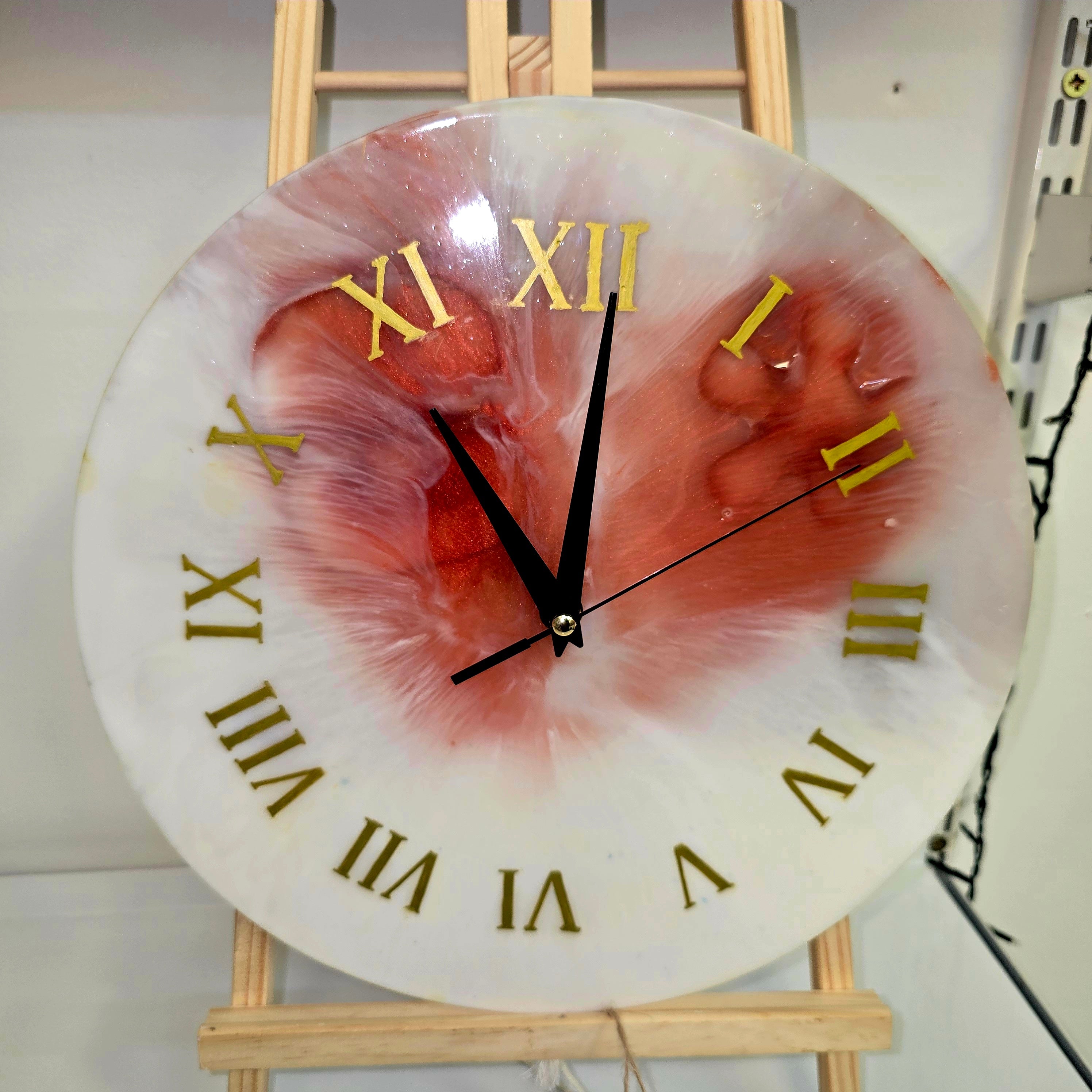 Handmade Epoxy Resin Wall Clock with Roman Numerals – 30 cm