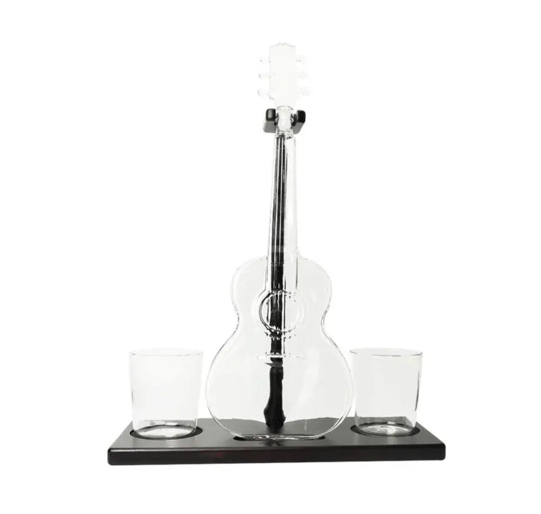Glass Guitar Decanter Set with 2 Tumblers & Display Stand