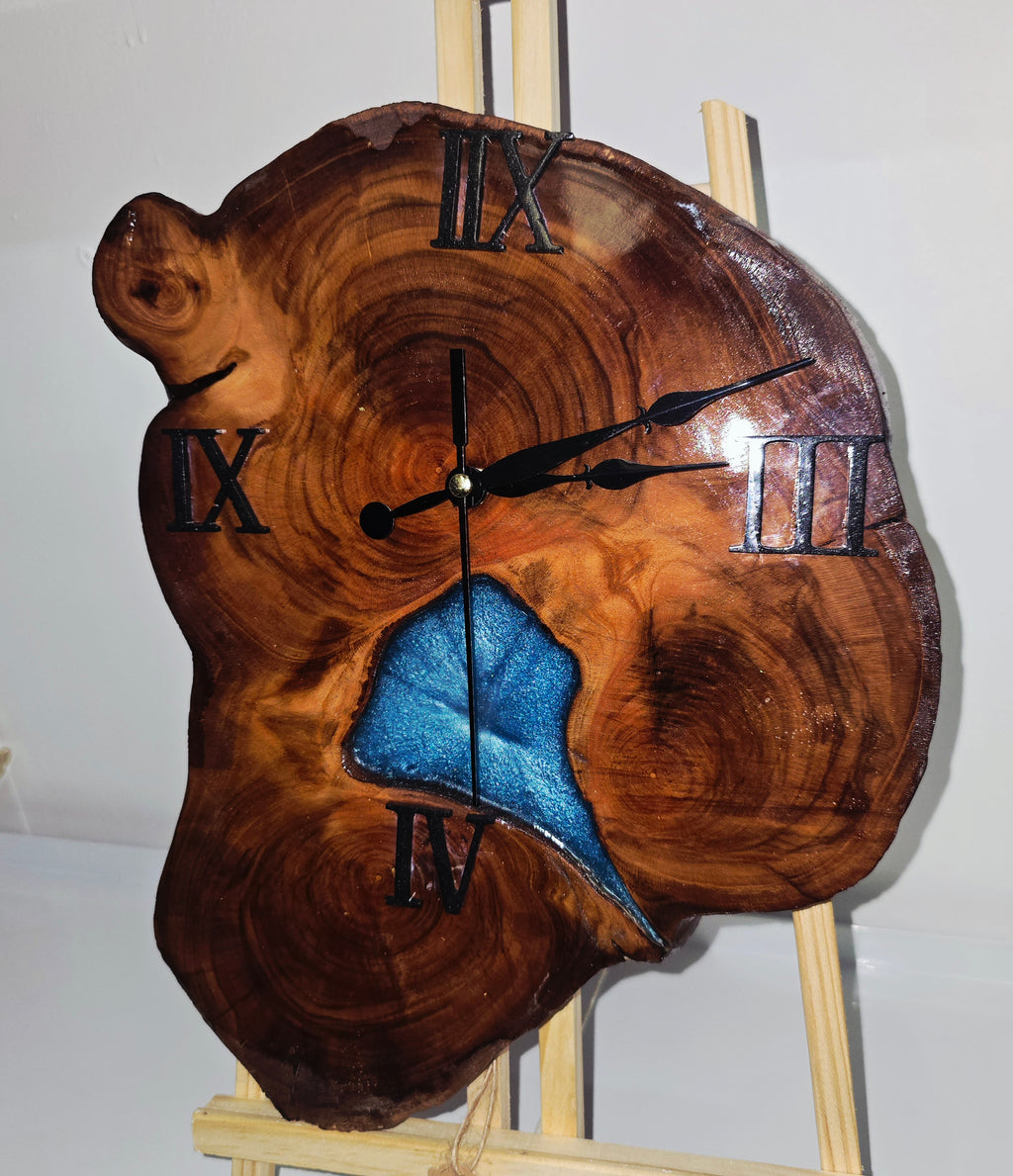 Handmade Wooden & Epoxy Resin Wall Clock – Natural Wood Design