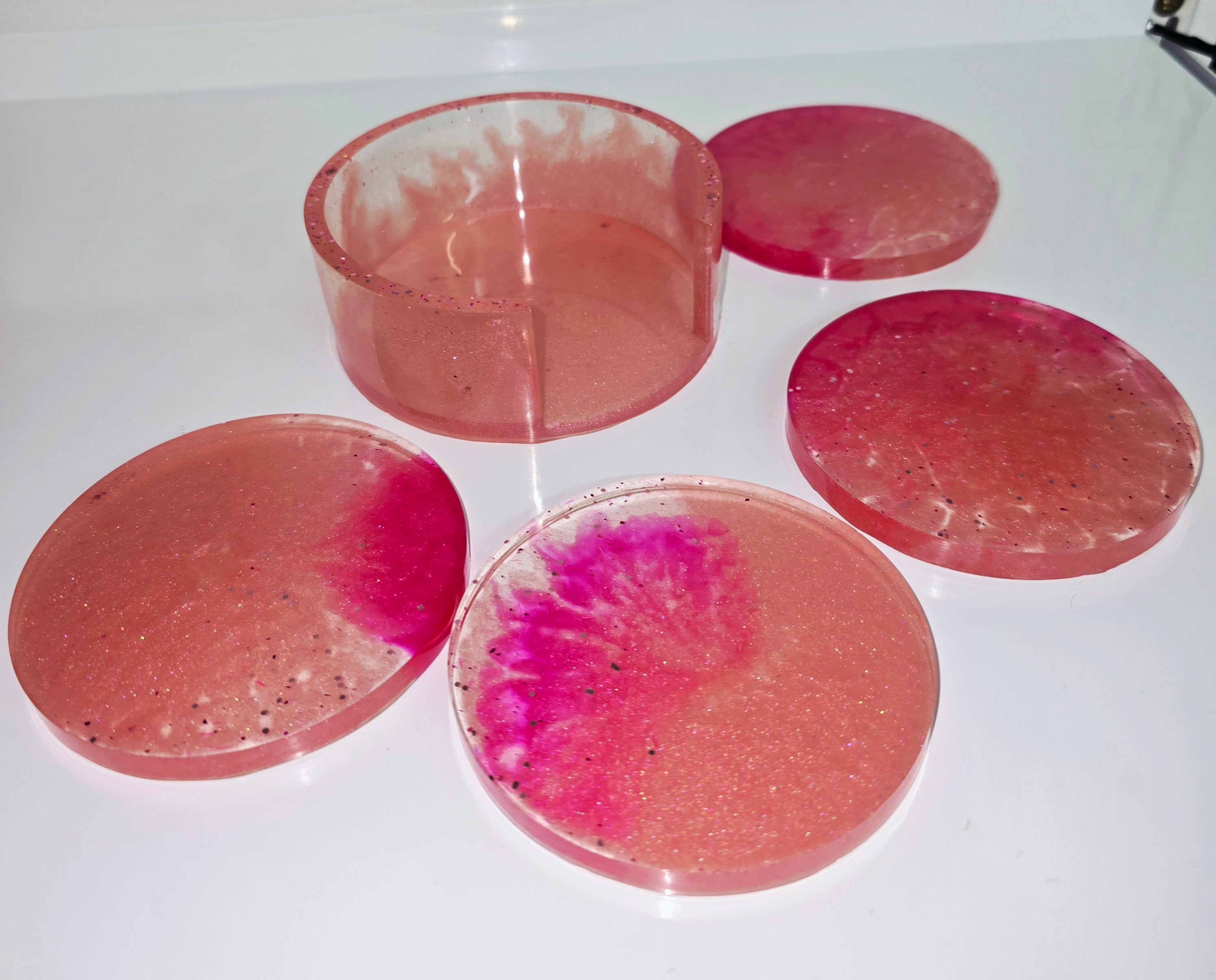 Handmade Resin Coaster Set with Storage Box – 10 cm Round Coasters