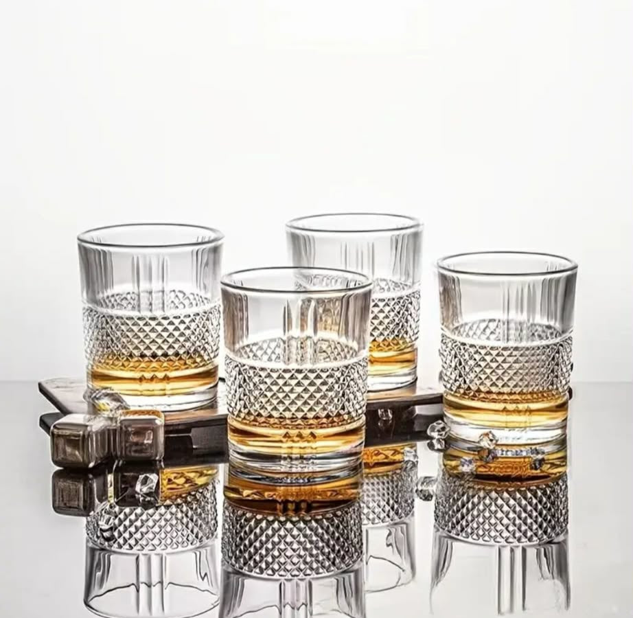 Embossed Crystal Whiskey Glasses – Set of 6 (Clear)