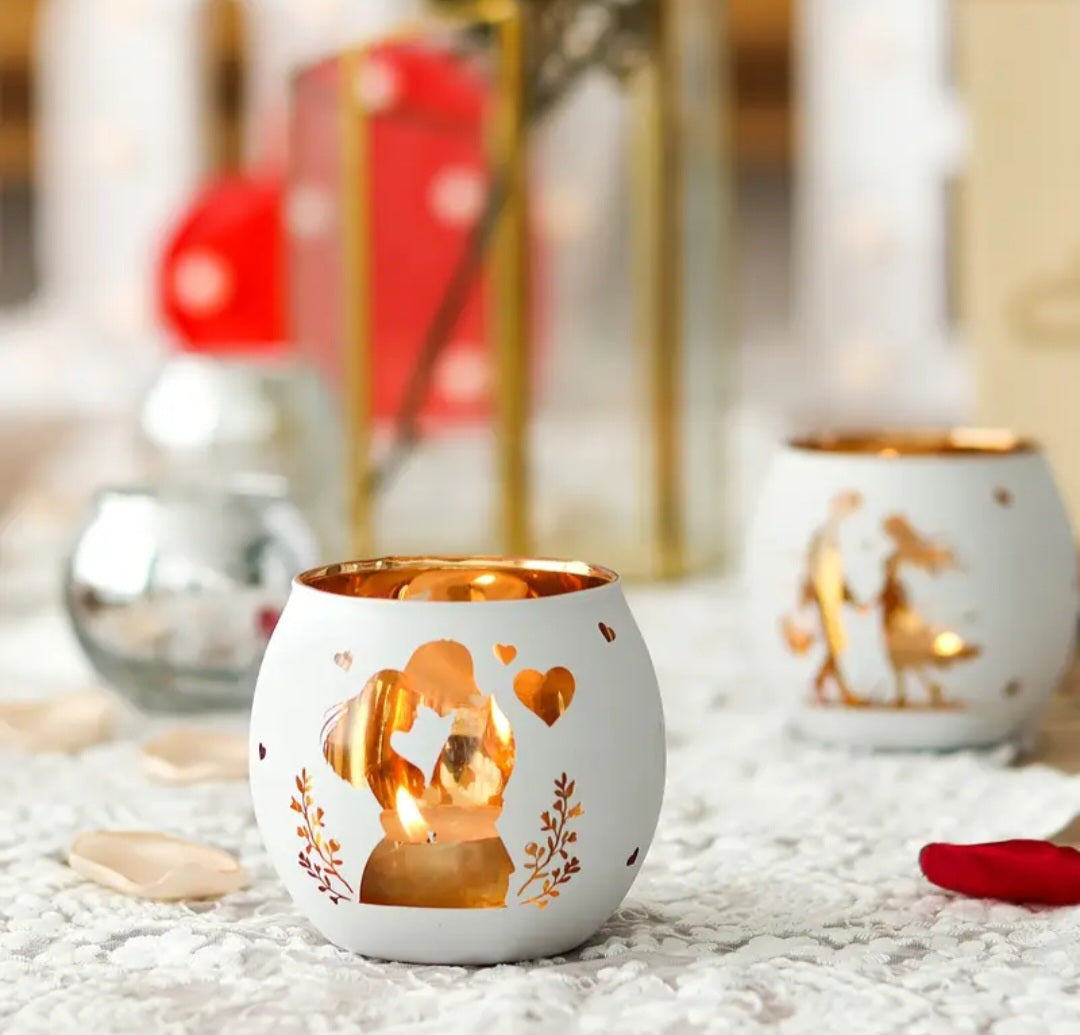 Romantic Glass Candle Holder Set – Couple Design (2 Pieces)