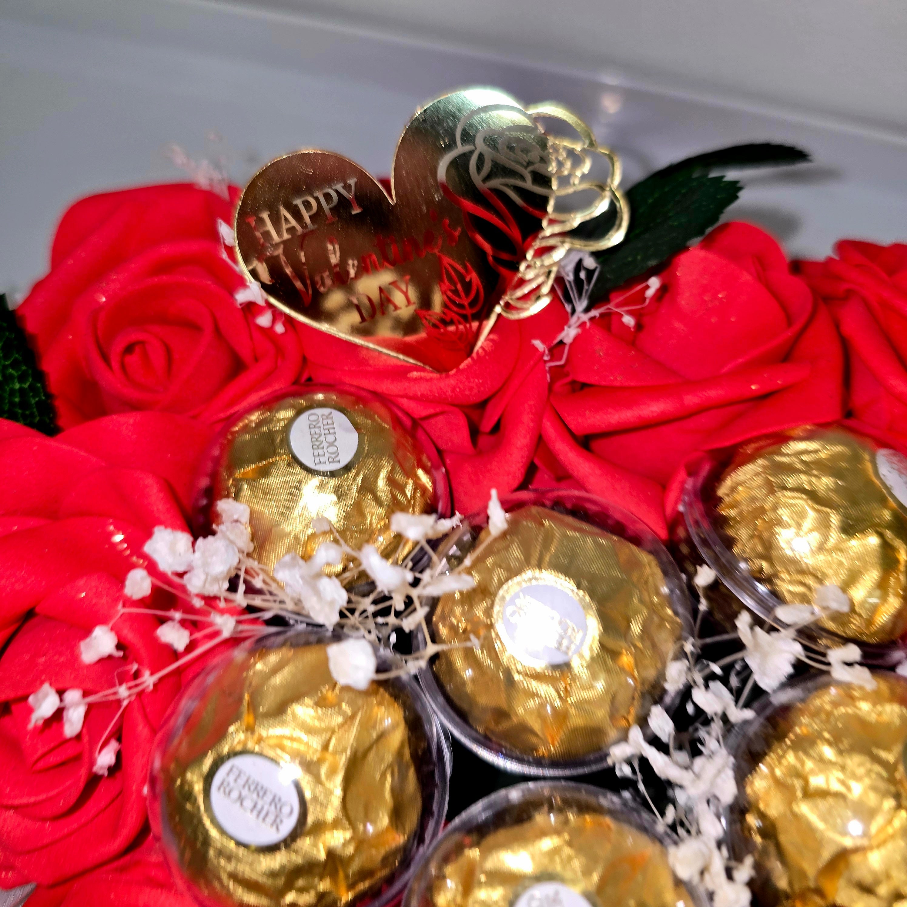 Handmade Heart Gift Box with Eternal Roses & Ferrero Rocher – Valentine’s Day