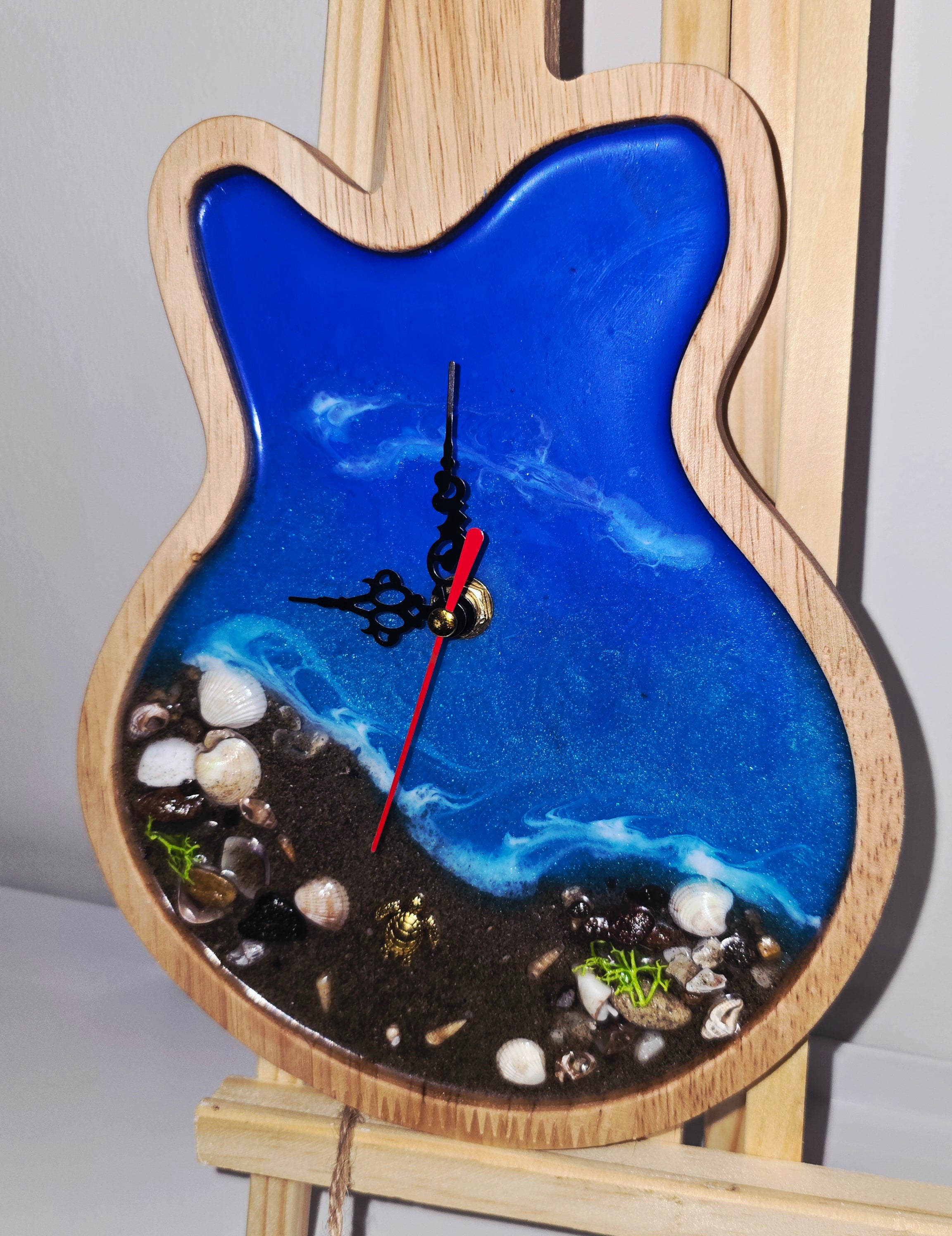 Handmade Wooden & Epoxy Resin Wall Clock – Ocean Theme