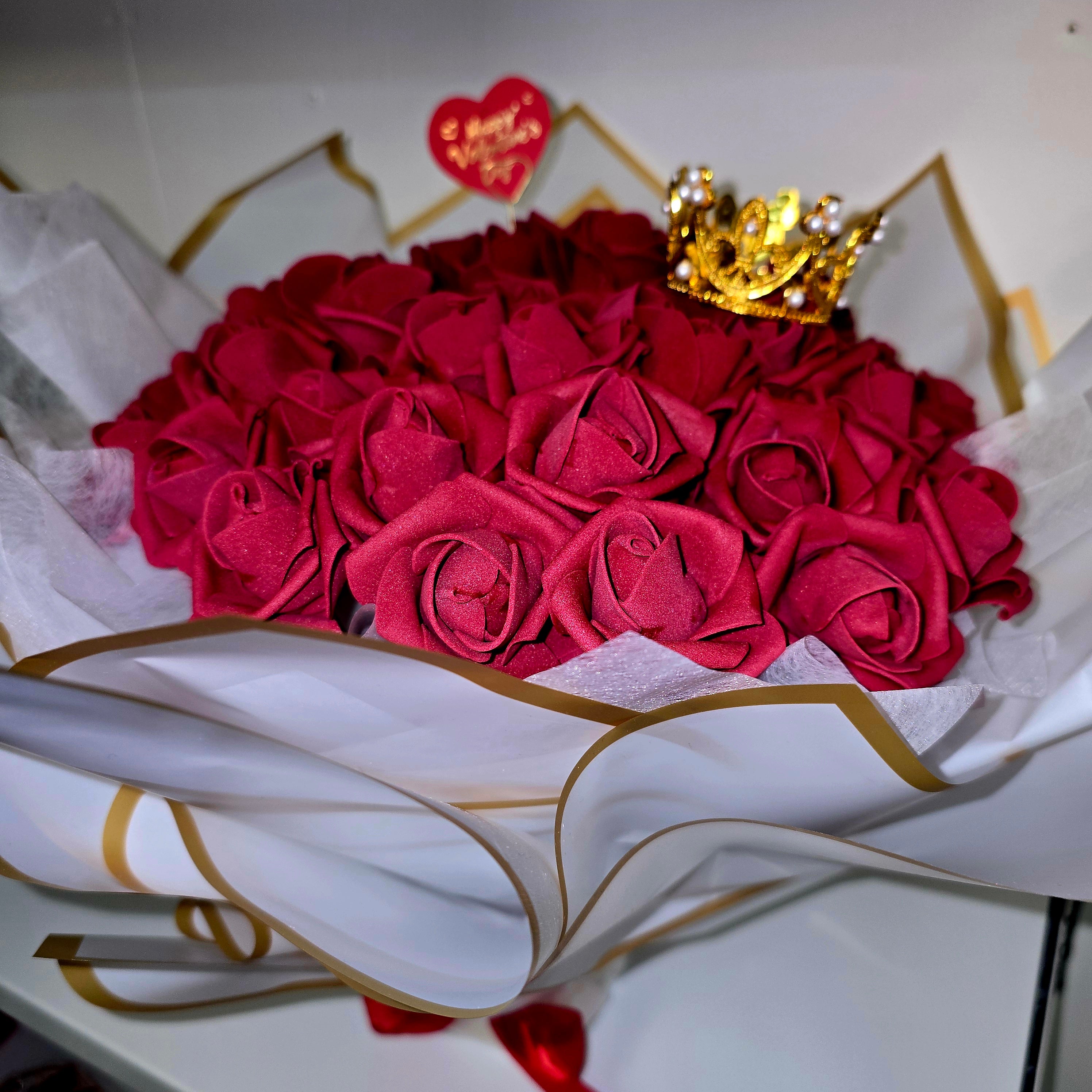 Luxury Eternal Roses Bouquet – 51 Forever Roses with Crown | Handcrafted Gift