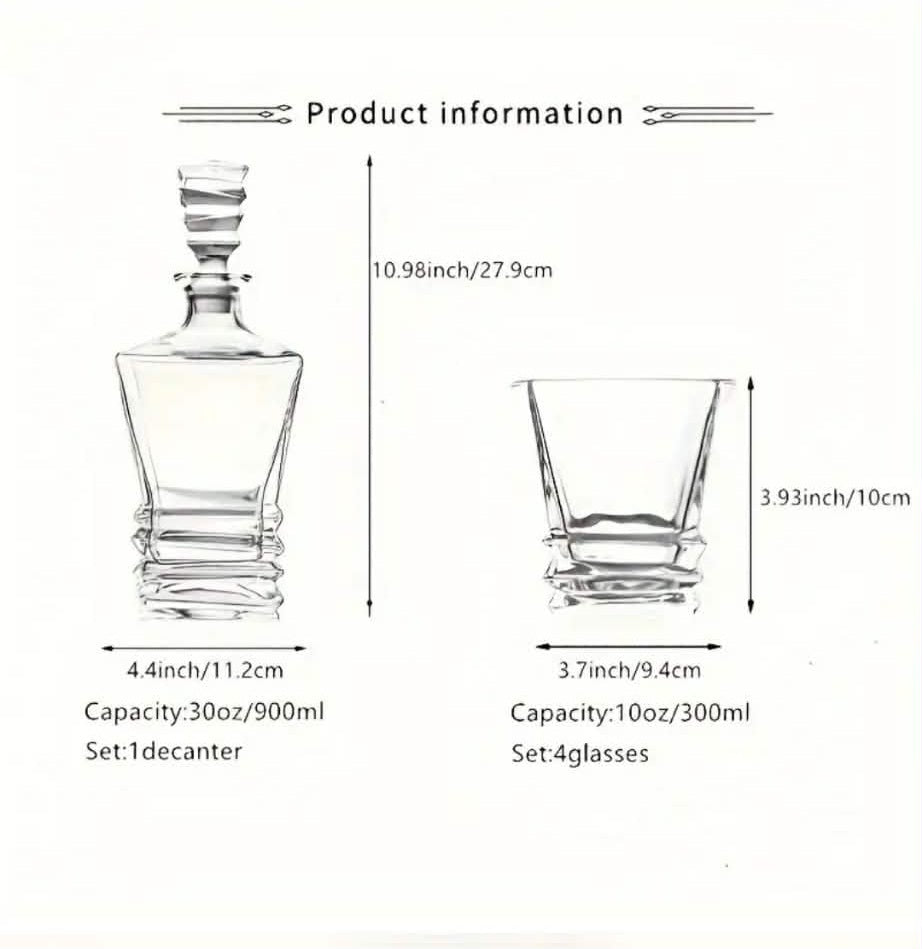 Elegant Whiskey Decanter Set with 4 Glasses
