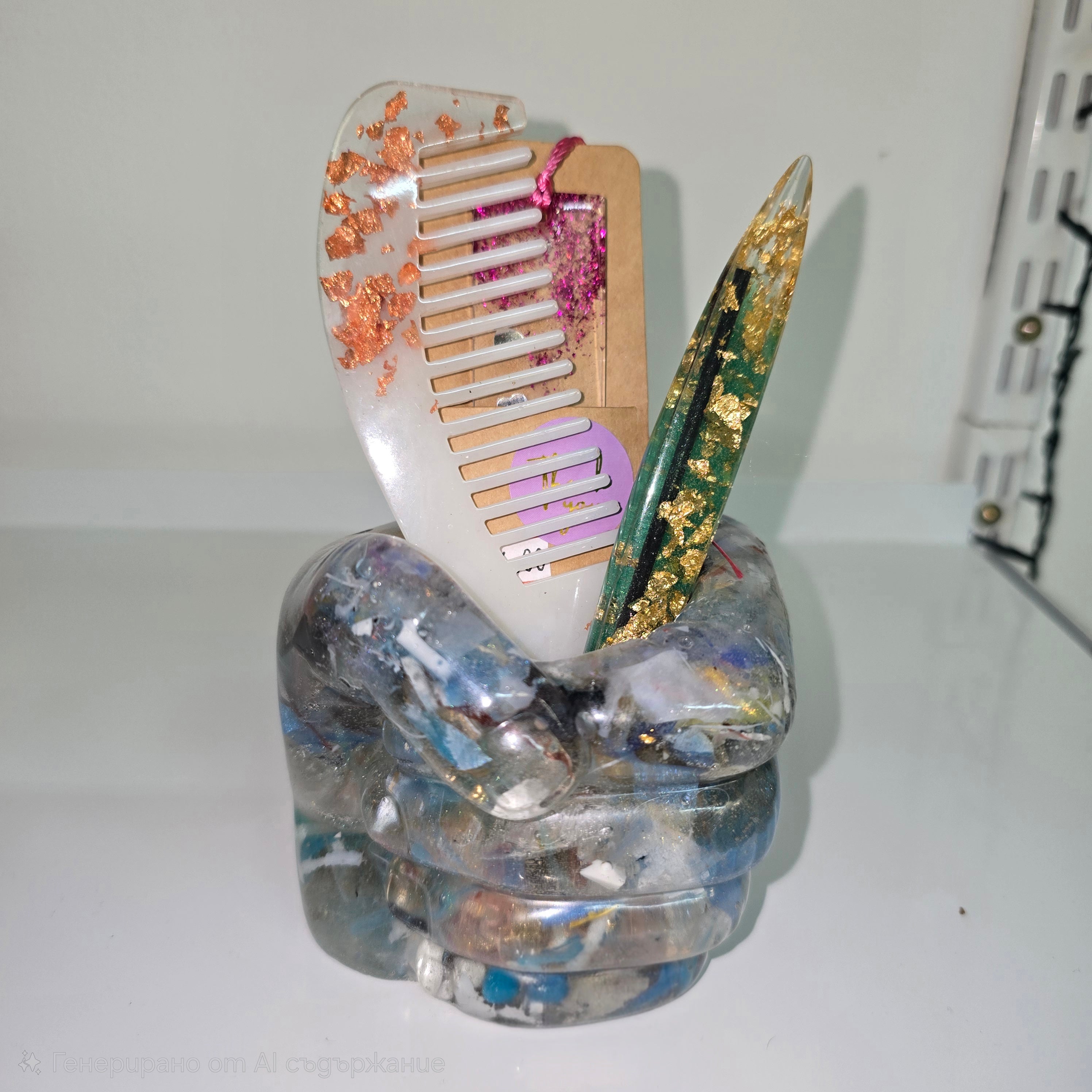 Hand-Shaped Resin Pen Holder – Handmade Desk Organizer