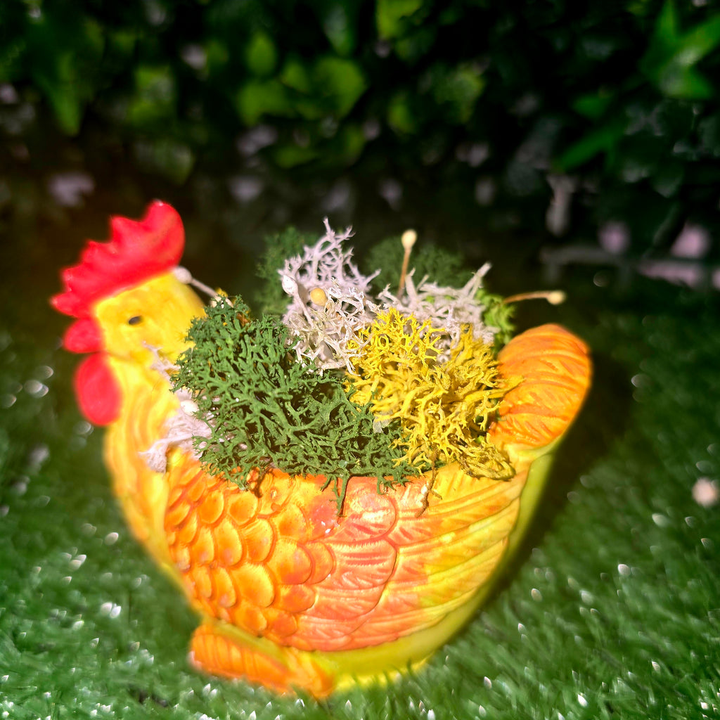 Handmade Concrete Rooster Planter with Natural Scandinavian Moss