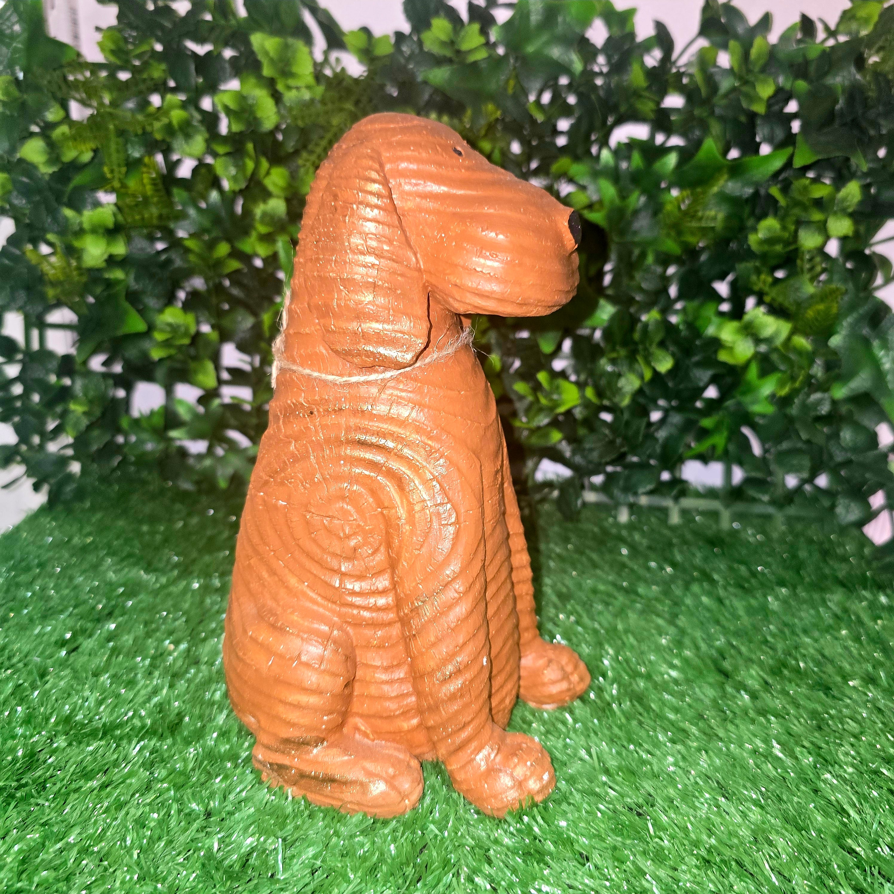 Handmade Cement Dog Sculpture with Wood Effect – Decorative Garden & Home Ornament