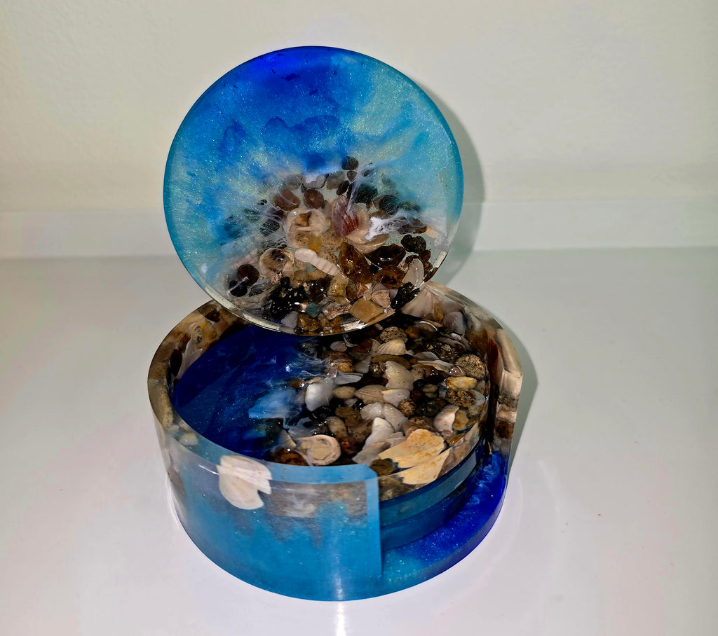 Handmade Resin Coaster Set with Storage Box – 10 cm Round Coasters