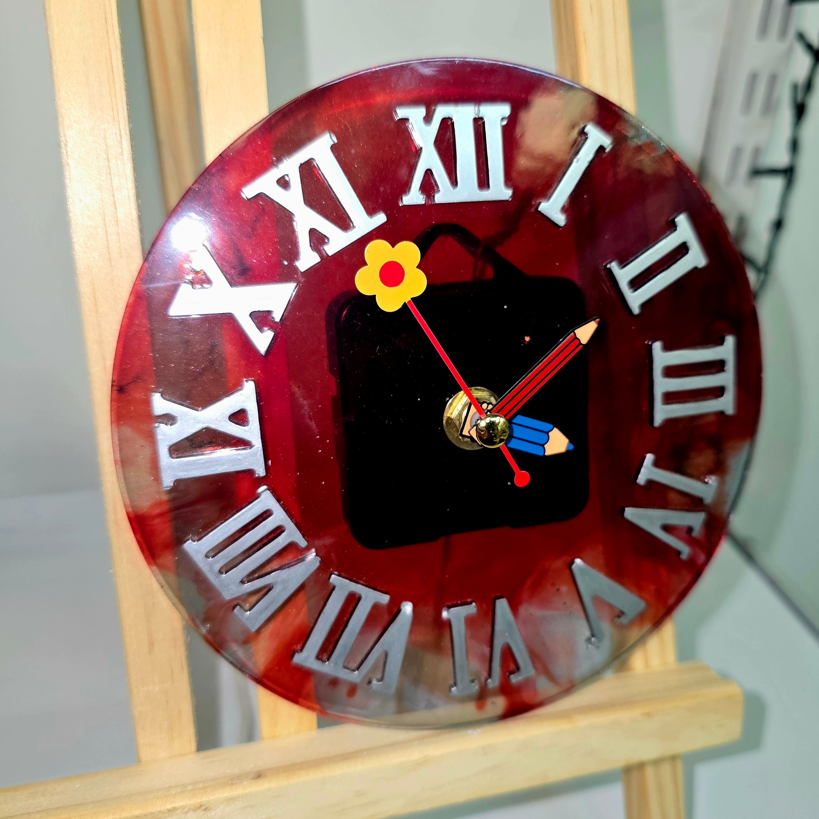 Handmade Epoxy Resin Wall Clock with Roman Numerals 15cm.