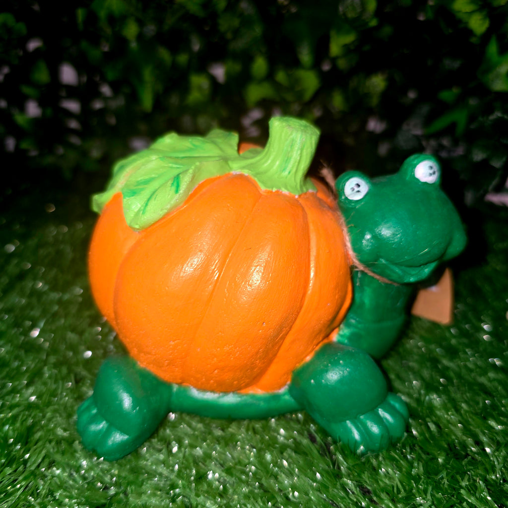 Handmade Cement Turtle with Pumpkin – Decorative Garden & Home Ornament