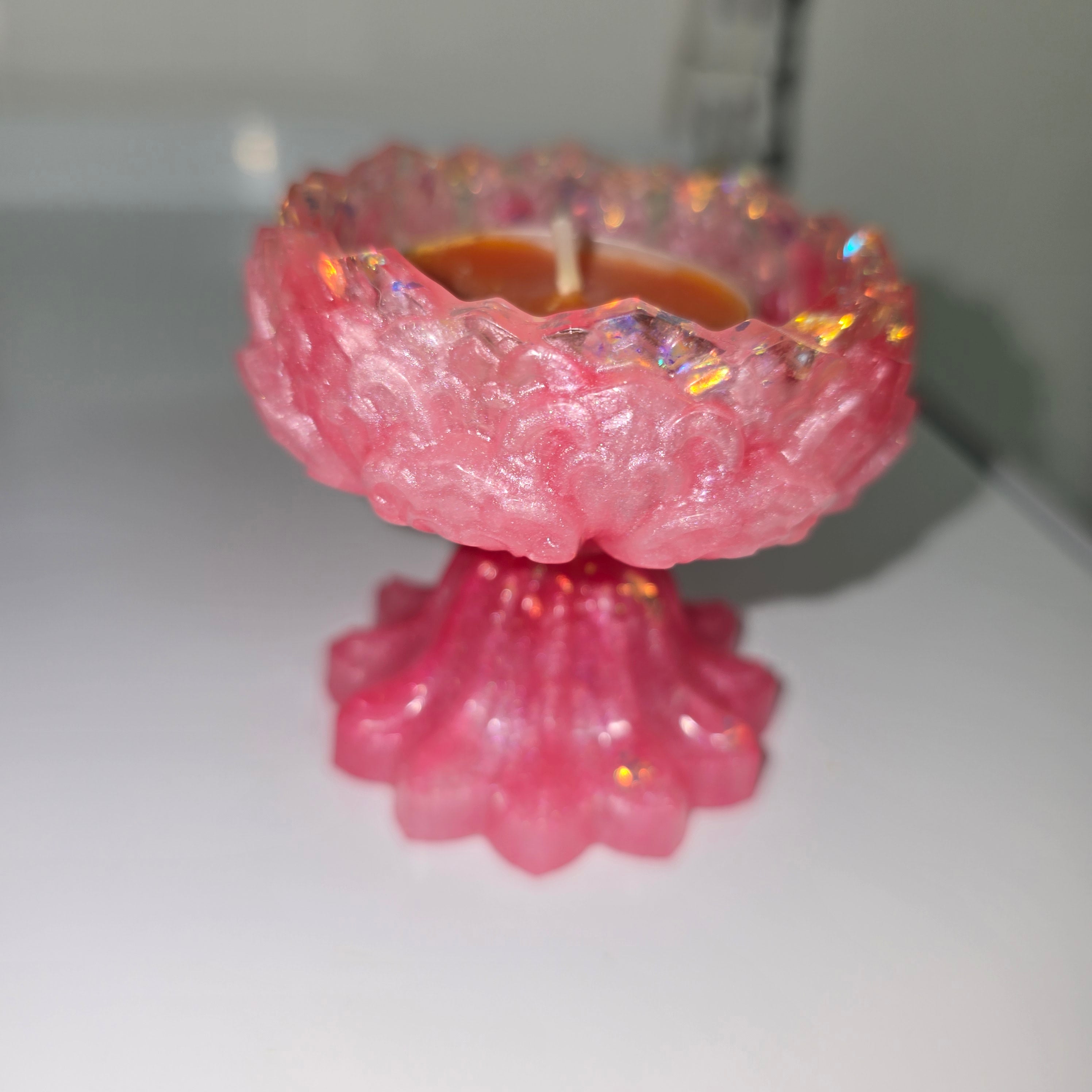 Handmade Resin Tealight Holder – Small Decorative Candle Base (7 × 7 cm.)