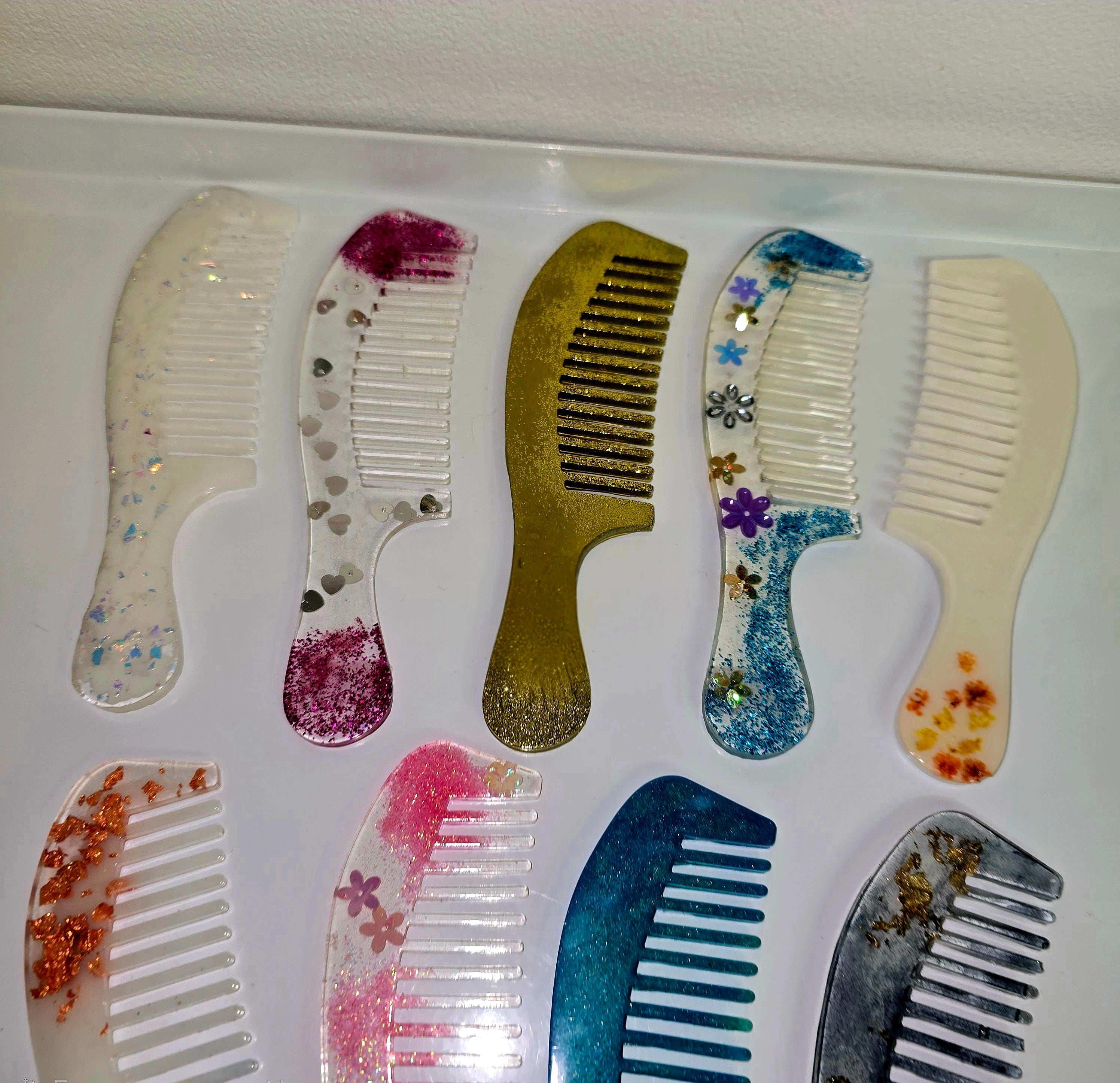 Handmade Epoxy Resin Hair Comb – Unique Floral & Color Designs
