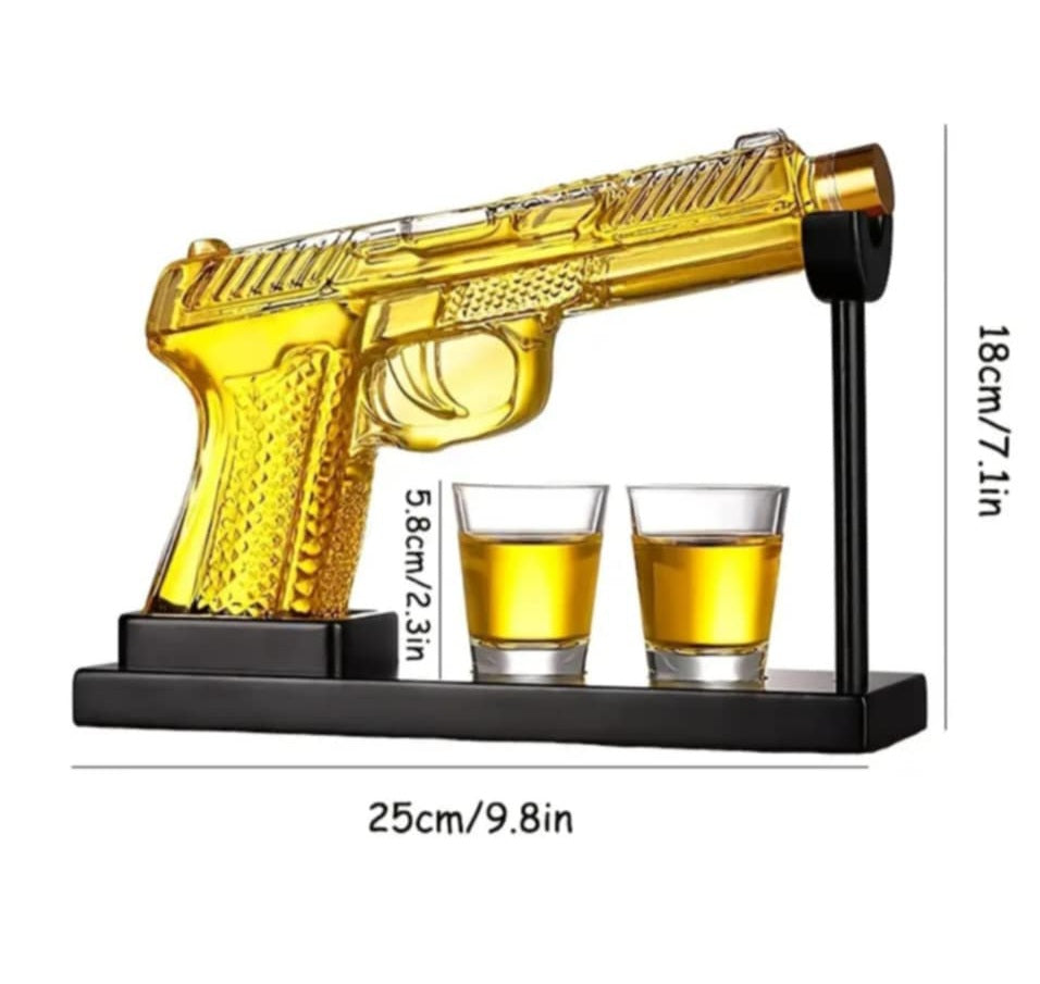 Gun-Shaped Glass Decanter Set with Stand & Shot Glasses