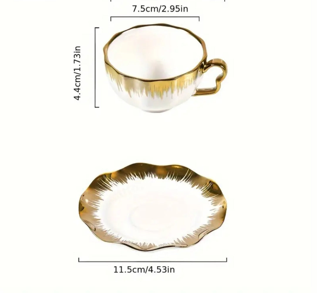 Luxury Bone China Coffee Cup & Saucer Set – Gold Detail, Set of 6