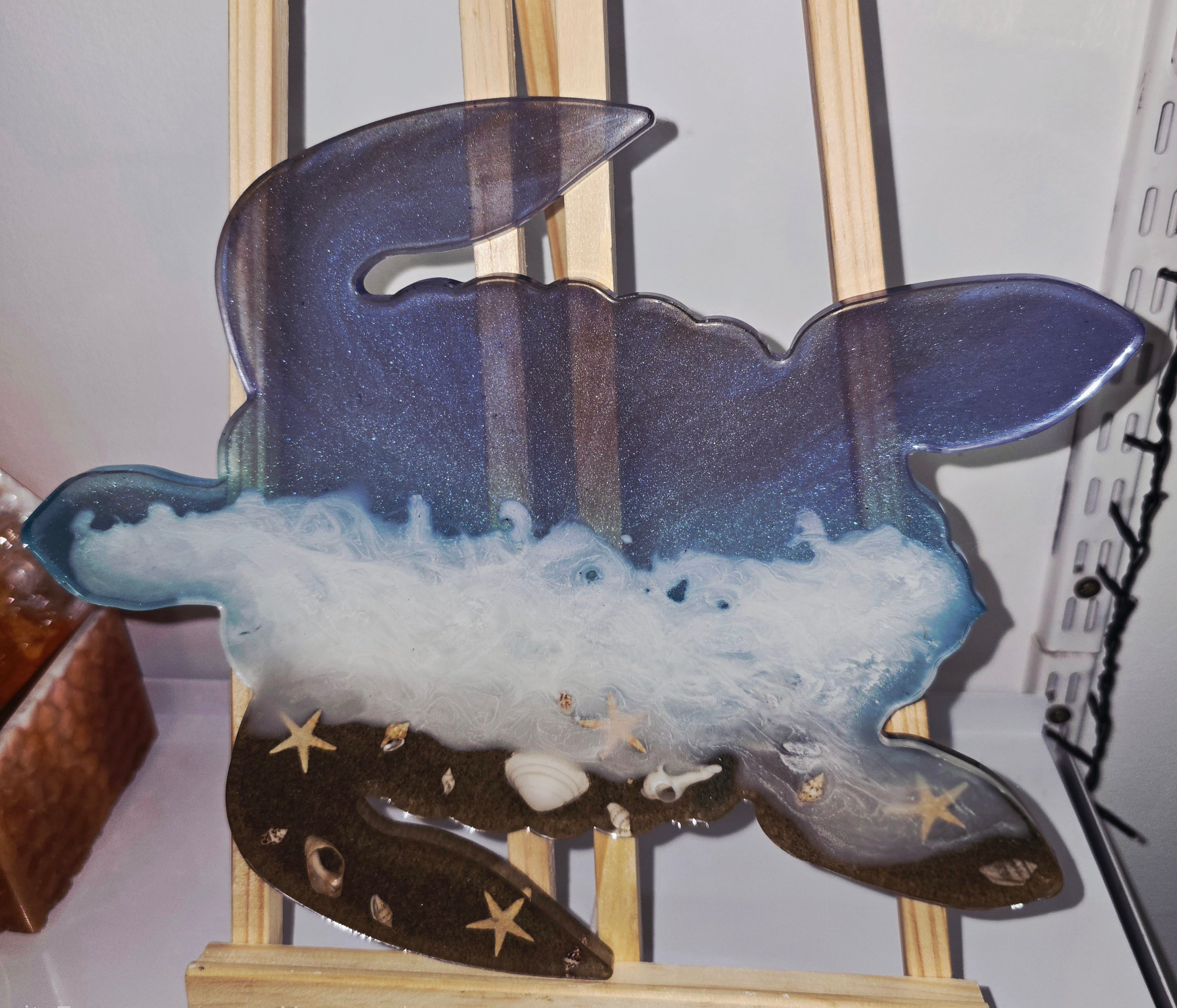 🐢 Handmade Ocean Resin Serving Board – Turtle Shaped Decorative Tray