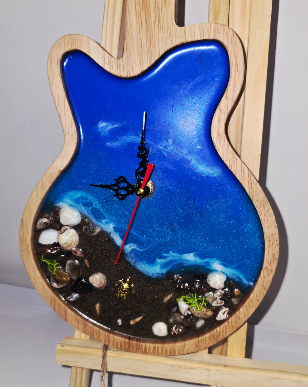 Handmade Wooden & Epoxy Resin Wall Clock – Ocean Theme