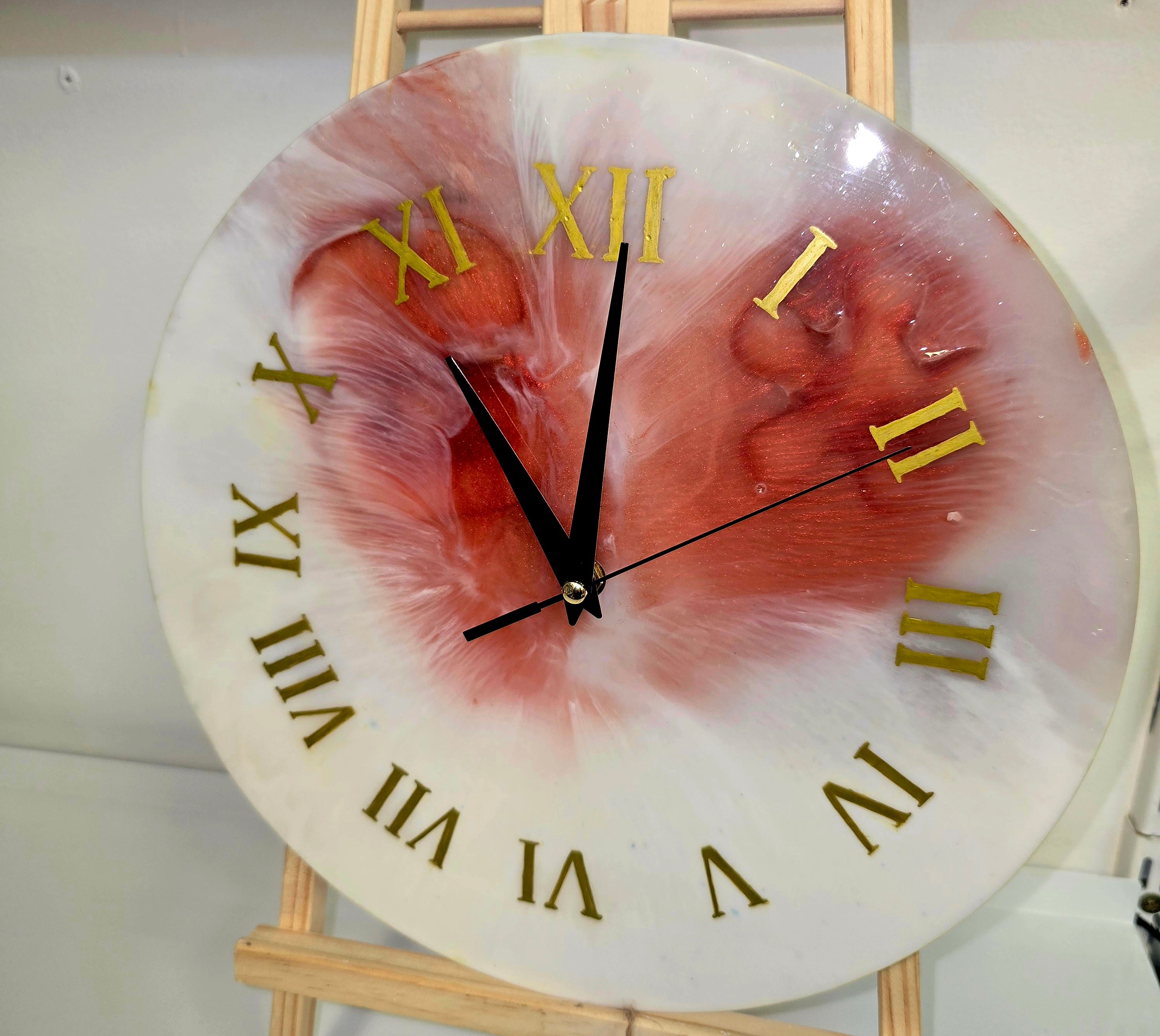 Handmade Epoxy Resin Wall Clock with Roman Numerals – 30 cm