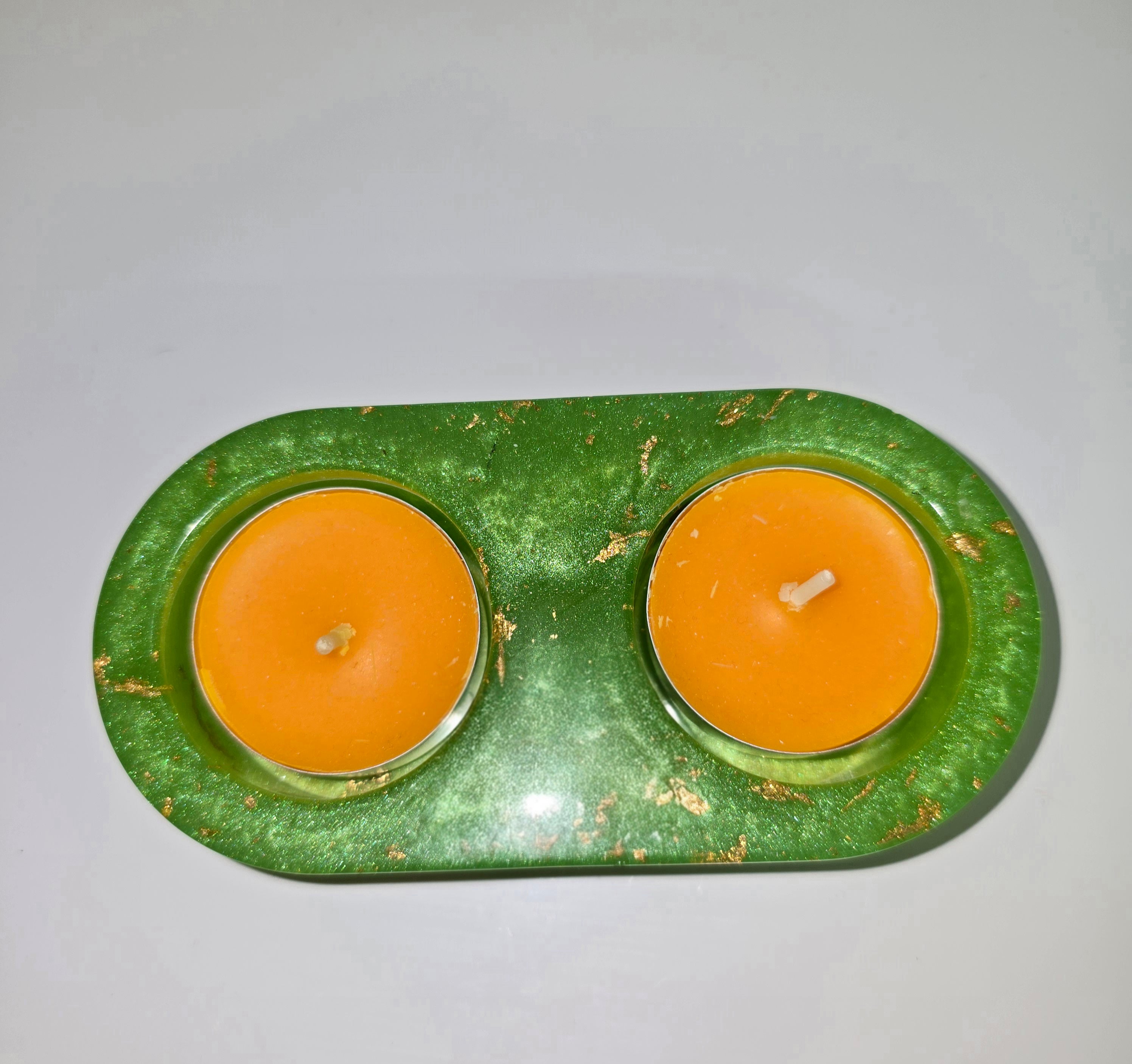 Handmade Double Resin Tealight Holder – Oval Decorative Candle Stand (12 x 6 cm)