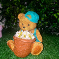 Handmade Cement Teddy Bear Planter – Moss or Artificial Flowers Variant