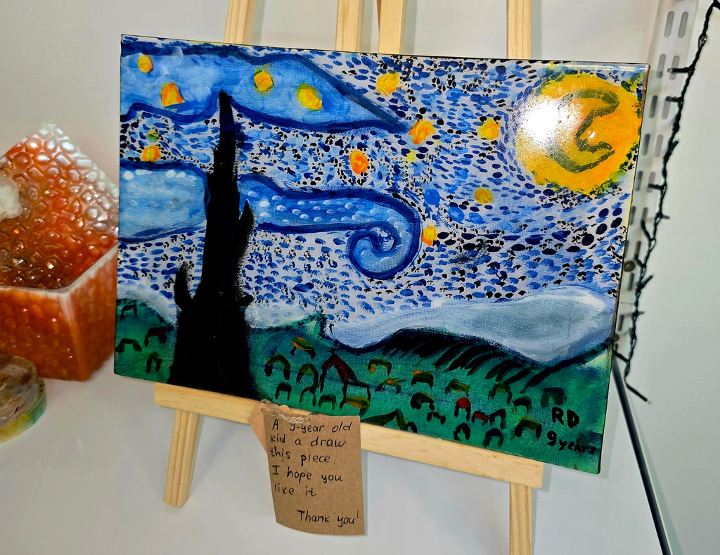 Hand-Painted Children’s Artwork Sealed with Clear Resin – Original Art by a 9-Year-Old Artist (30 × 21 cm)