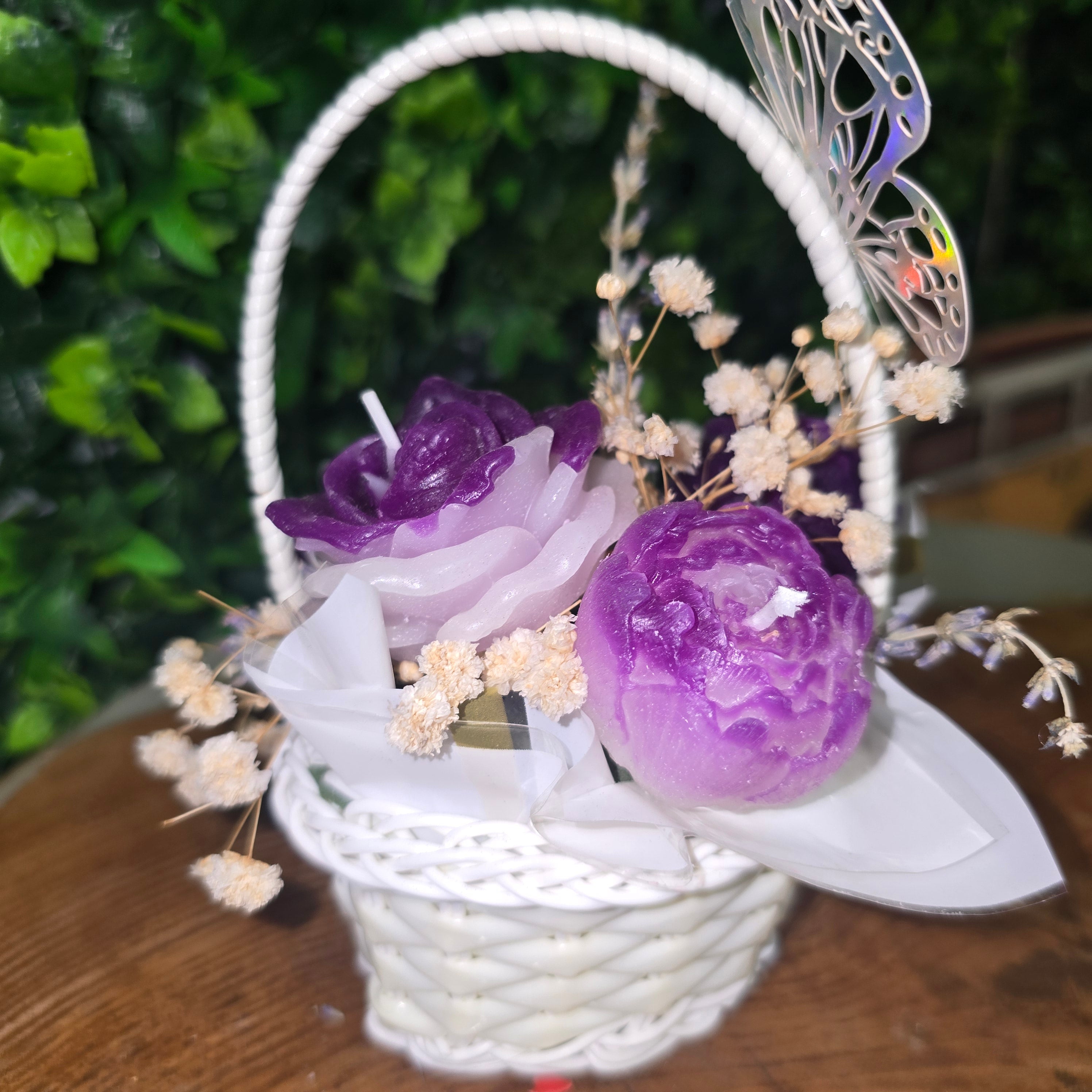 Decorative Flower Candle Basket with Butterfly – Mini Gift Candle