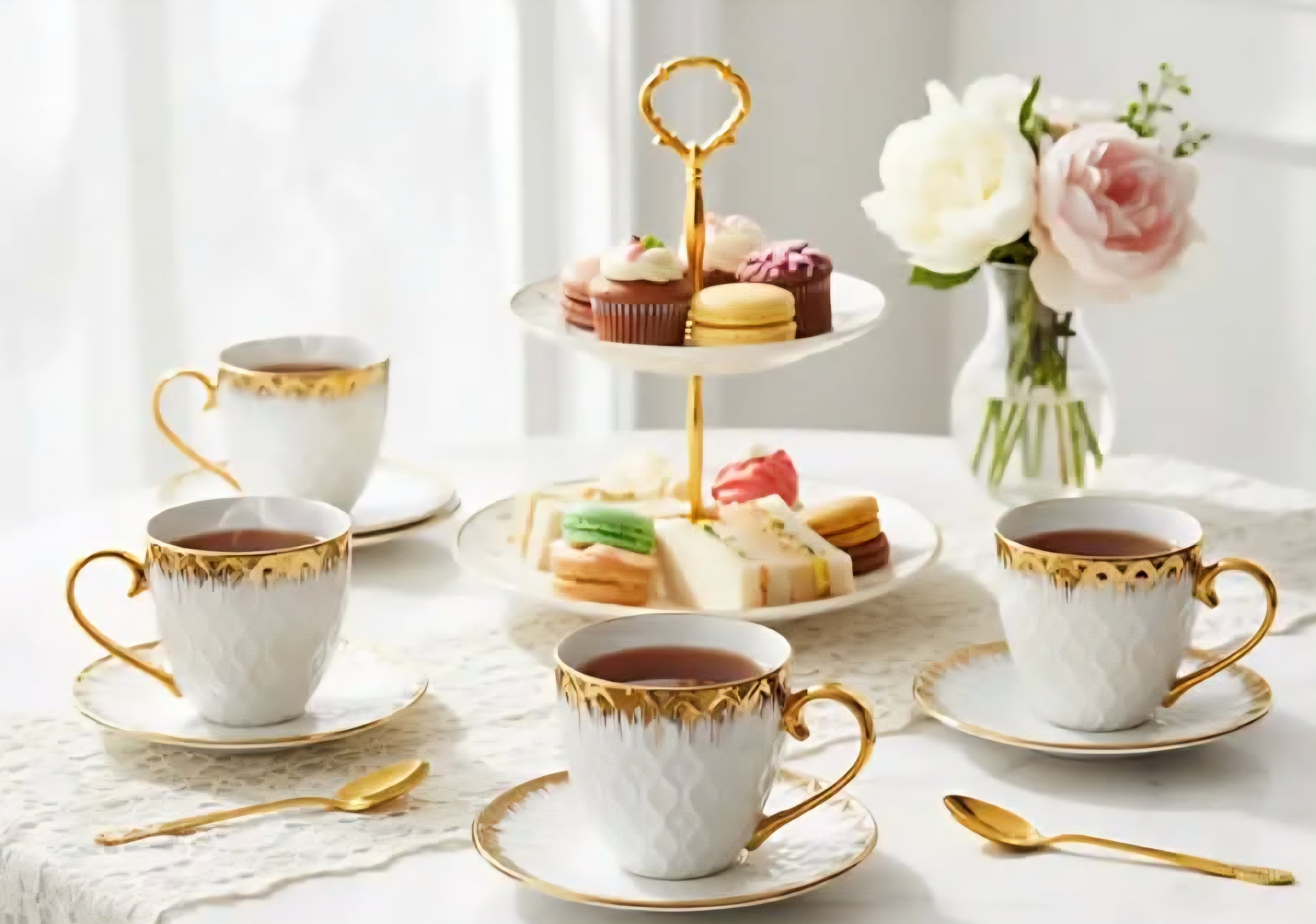 Luxury Porcelain Coffee Set – 6 Elegant Cups with Gold Accents