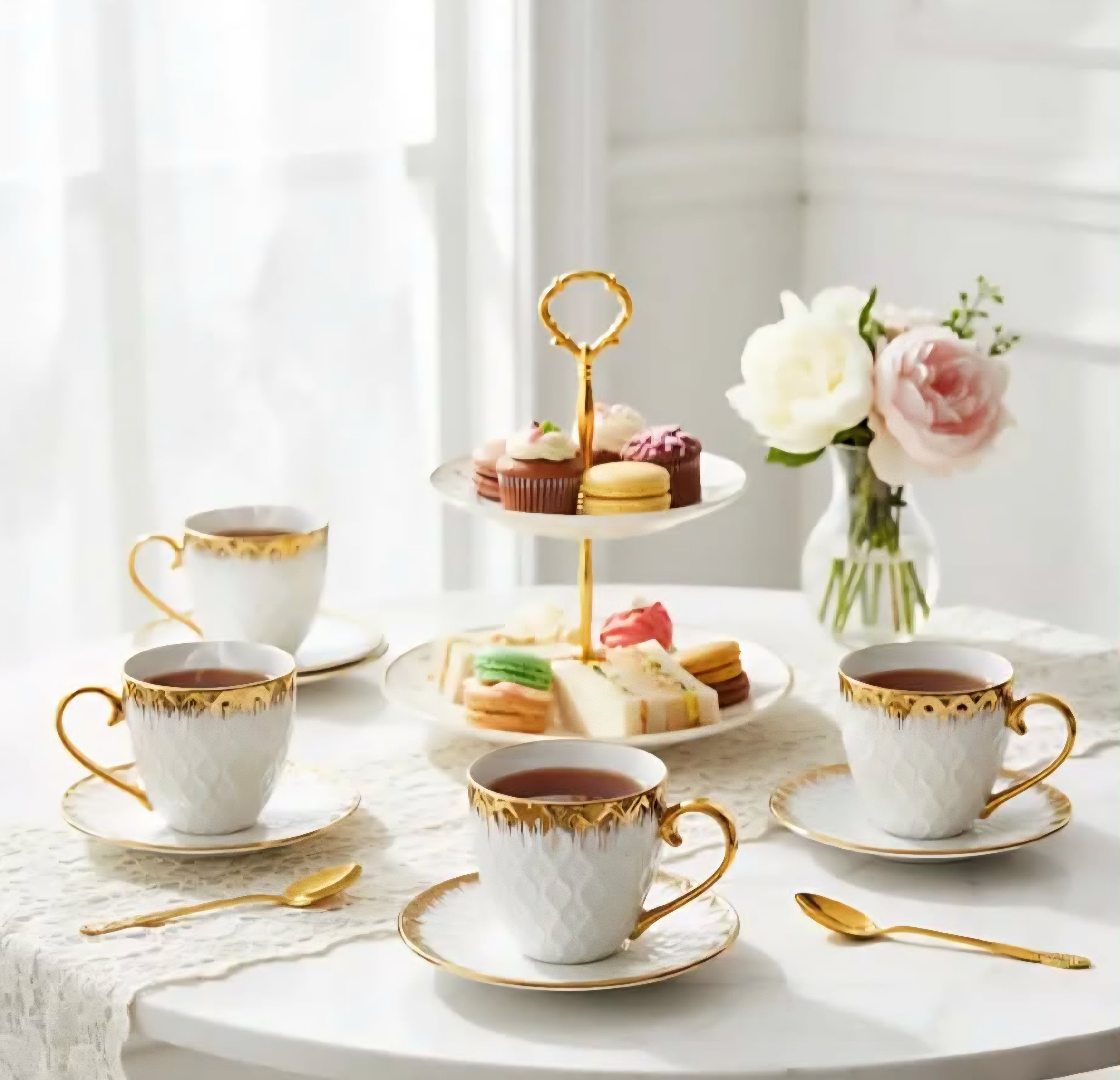 Luxury Porcelain Coffee Set – 6 Elegant Cups with Gold Accents