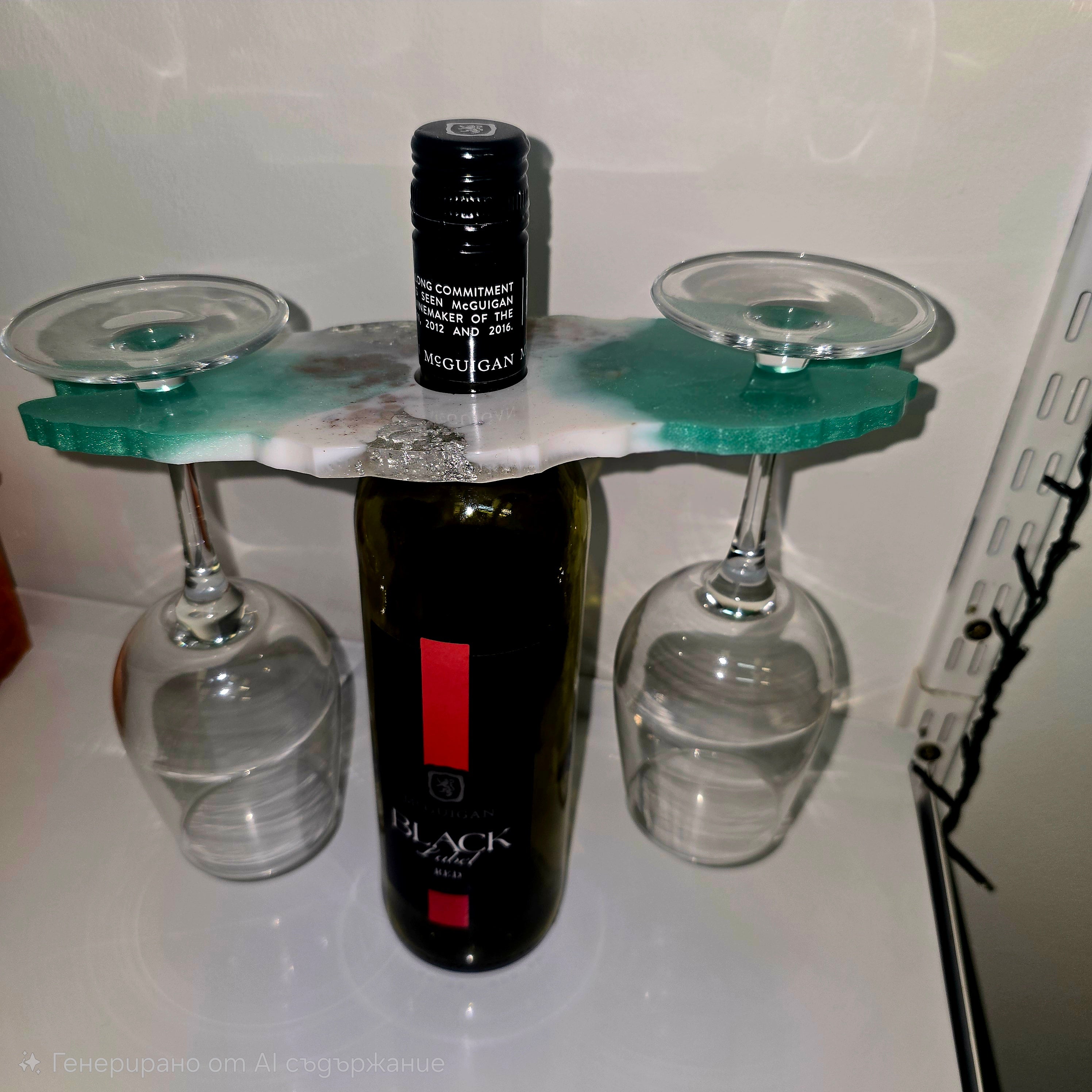 Handmade Epoxy Resin Wine Bottle & Glass Holder – Unique Resin Art Stand (25 × 10.5 cm)